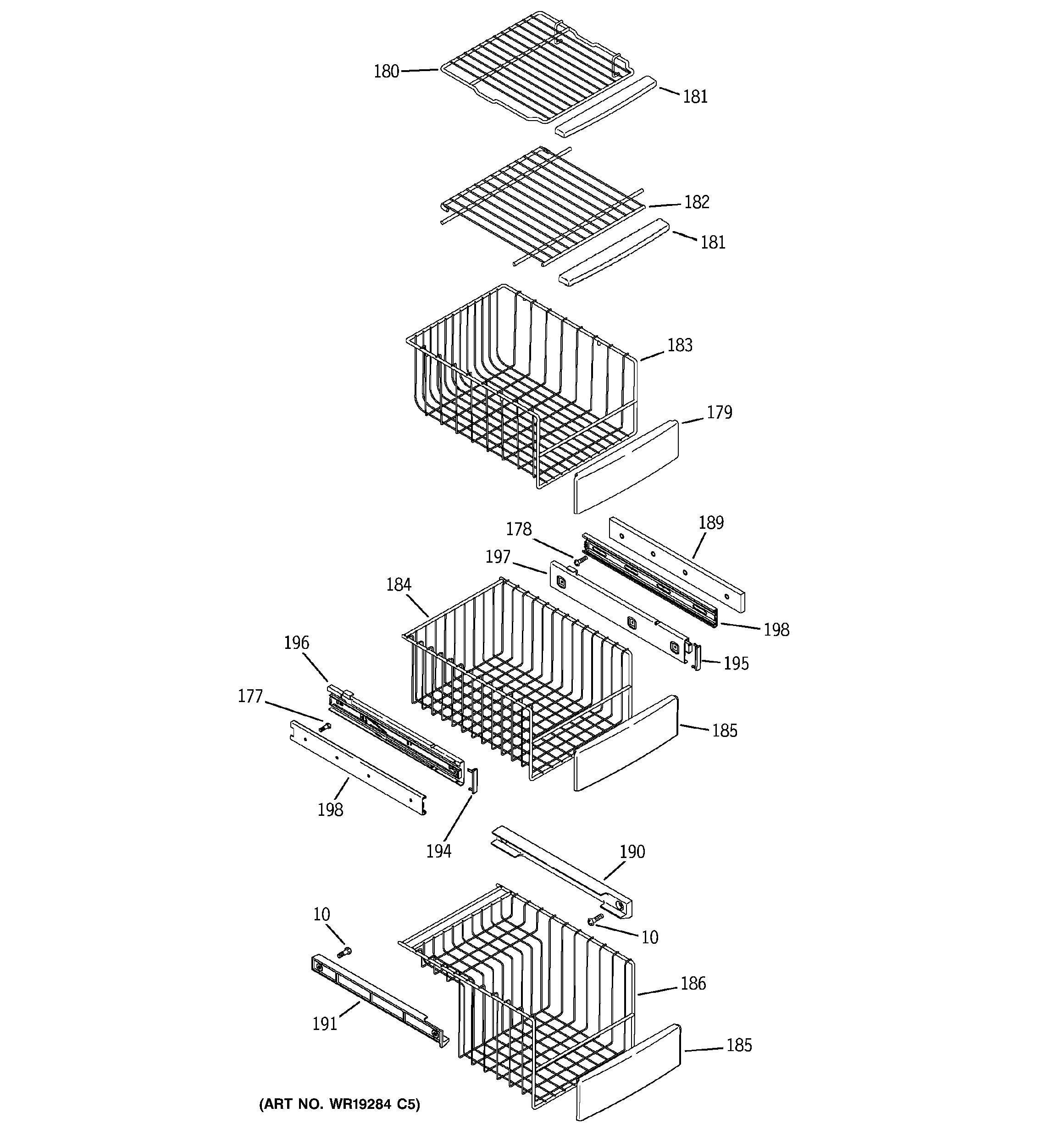 GE PSE25NGTAFBB freezer shelves diagram