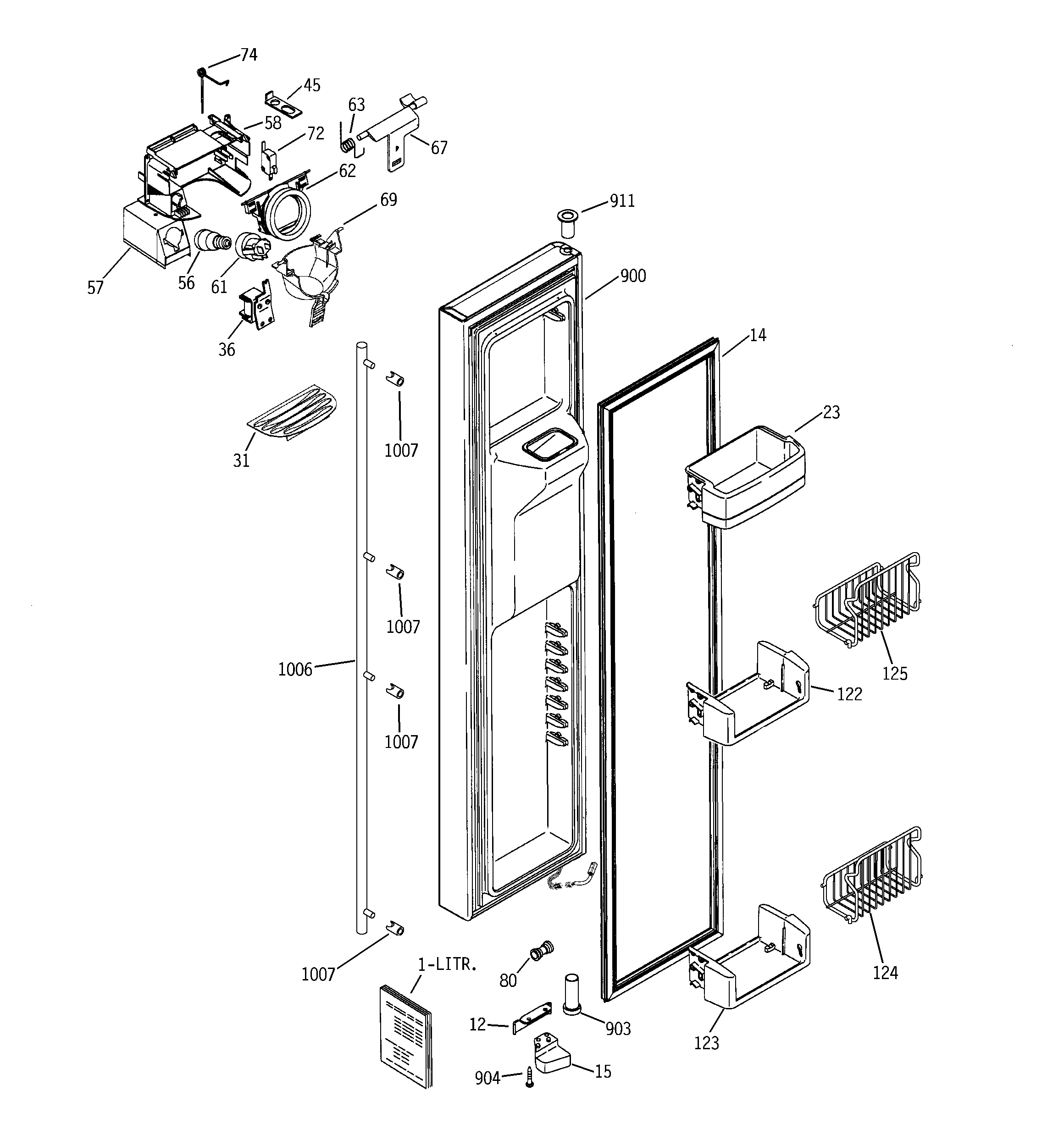 GE ZCE23SGTASS freezer door diagram