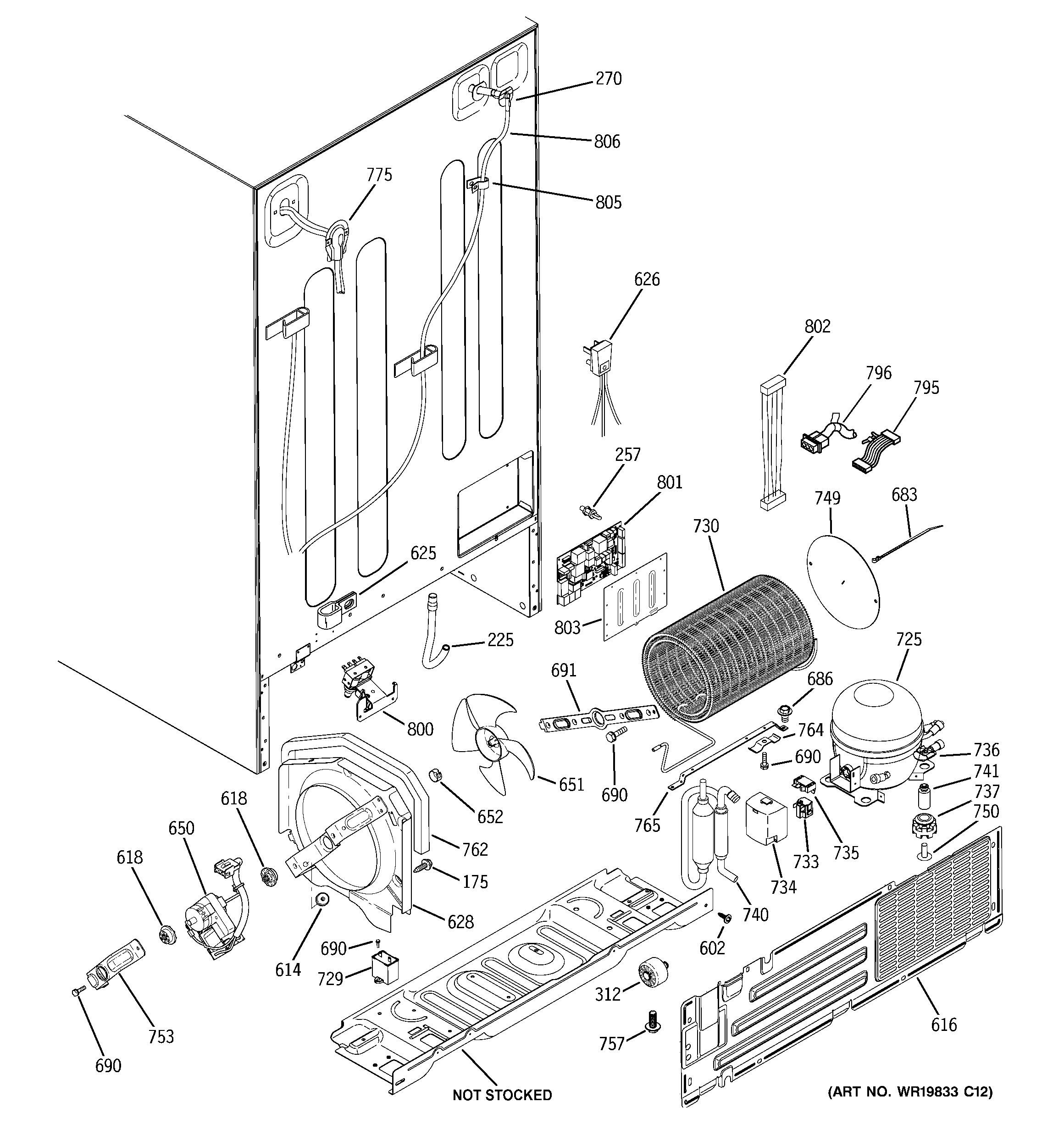 GE PSE25SGTACSS sealed system & mother board diagram
