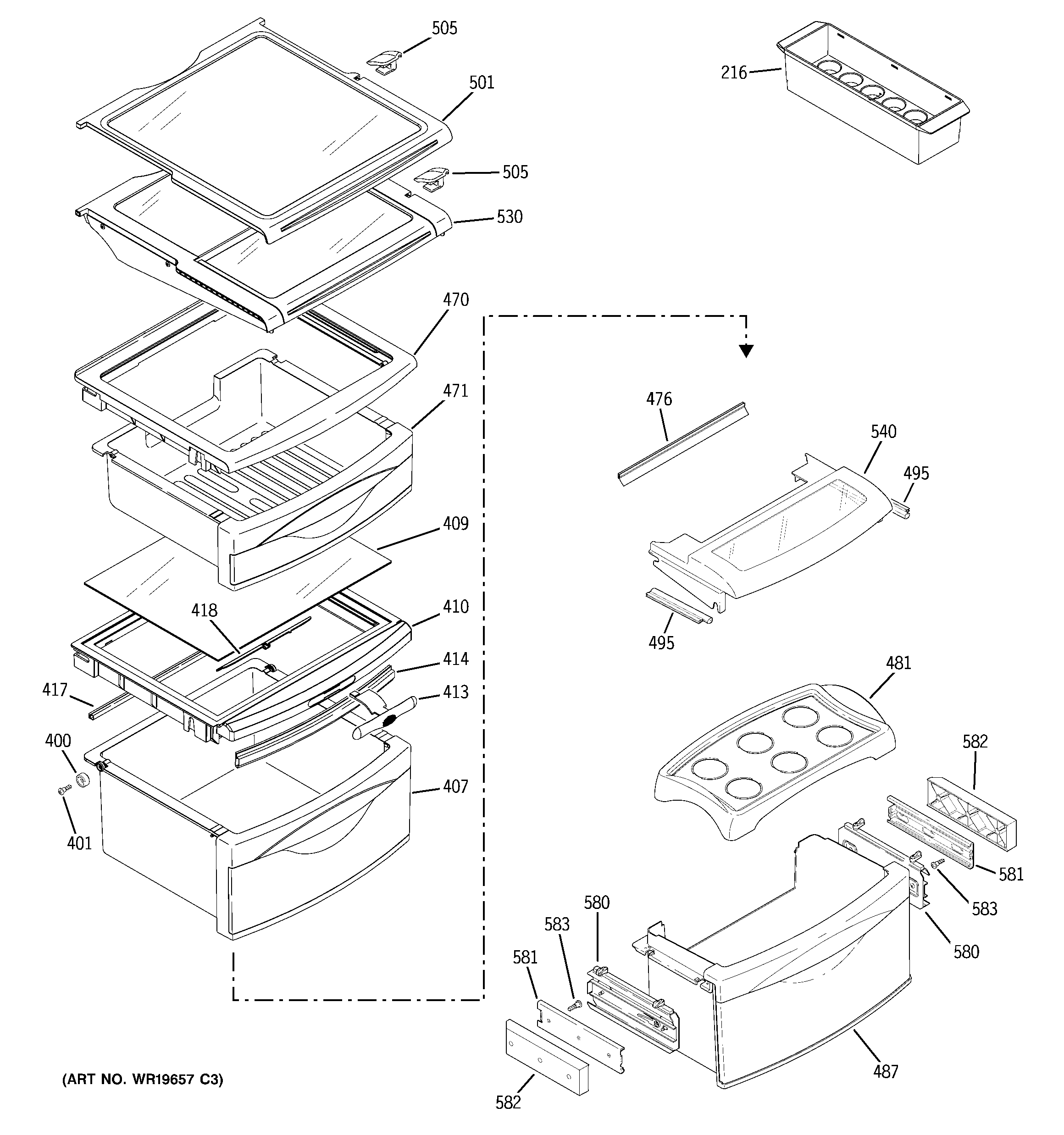 GE PSE25SGTACSS fresh food shelves diagram