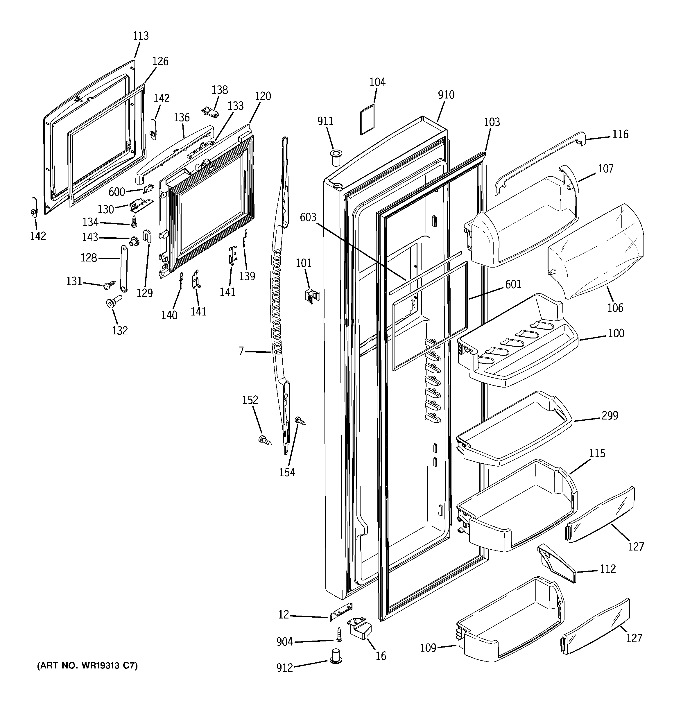 GE PSE27NHTACSS fresh food door diagram
