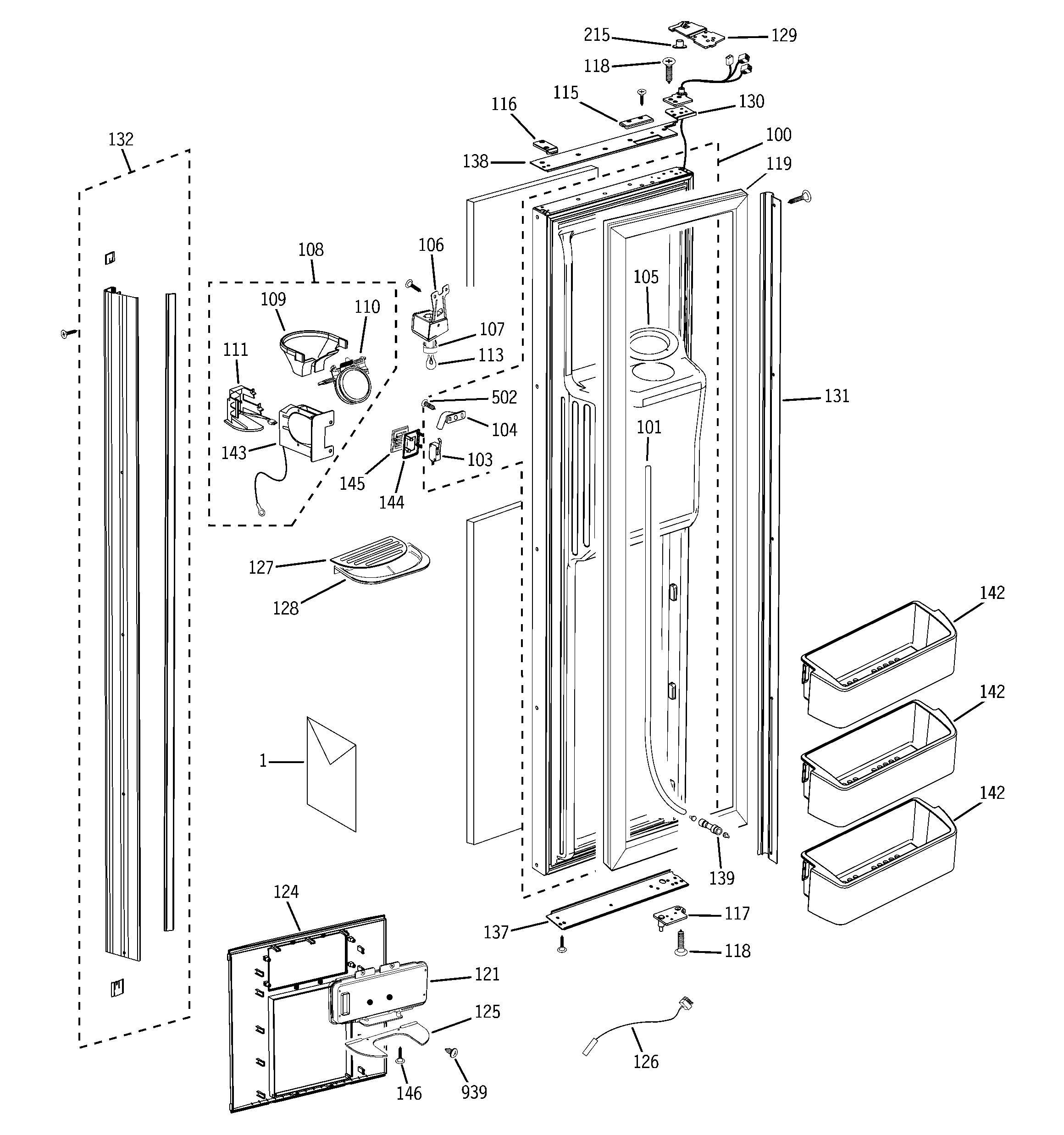 GE PSB42LGRAWV freezer door diagram
