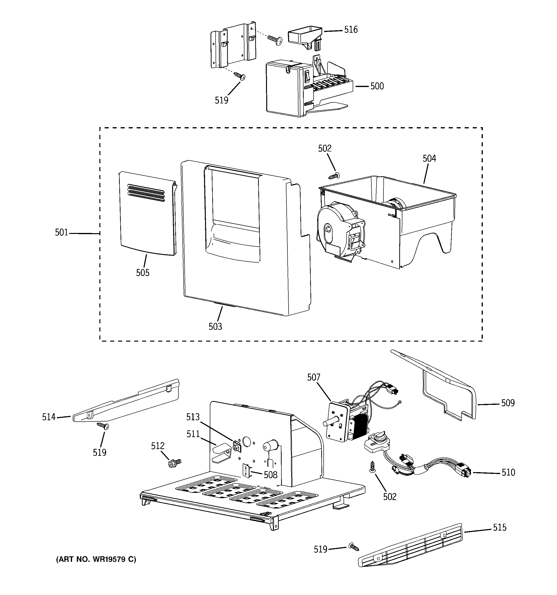 GE PSB42LGRAWV ice maker & dispenser diagram