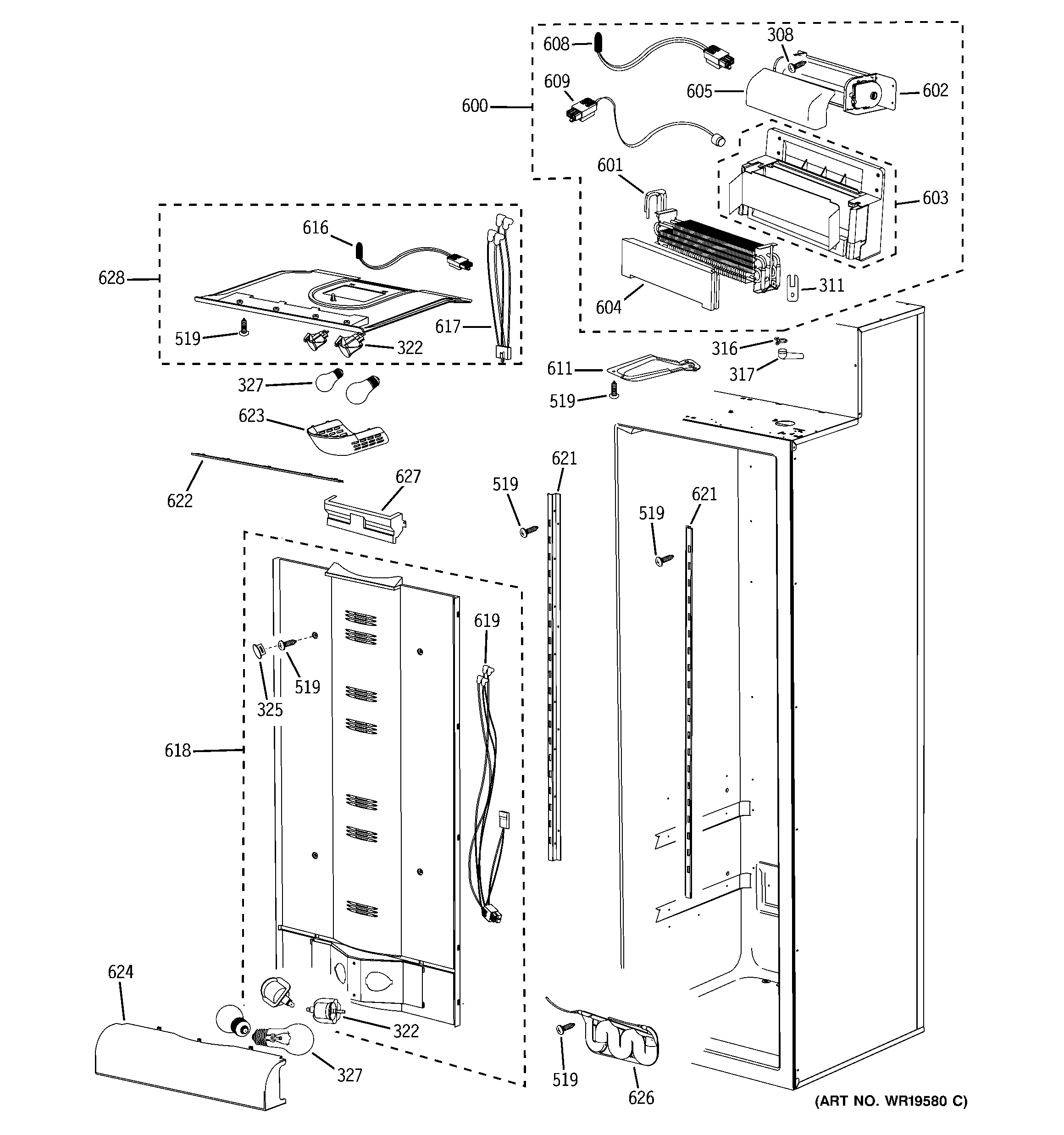 GE PSB42LGRAWV fresh food section diagram