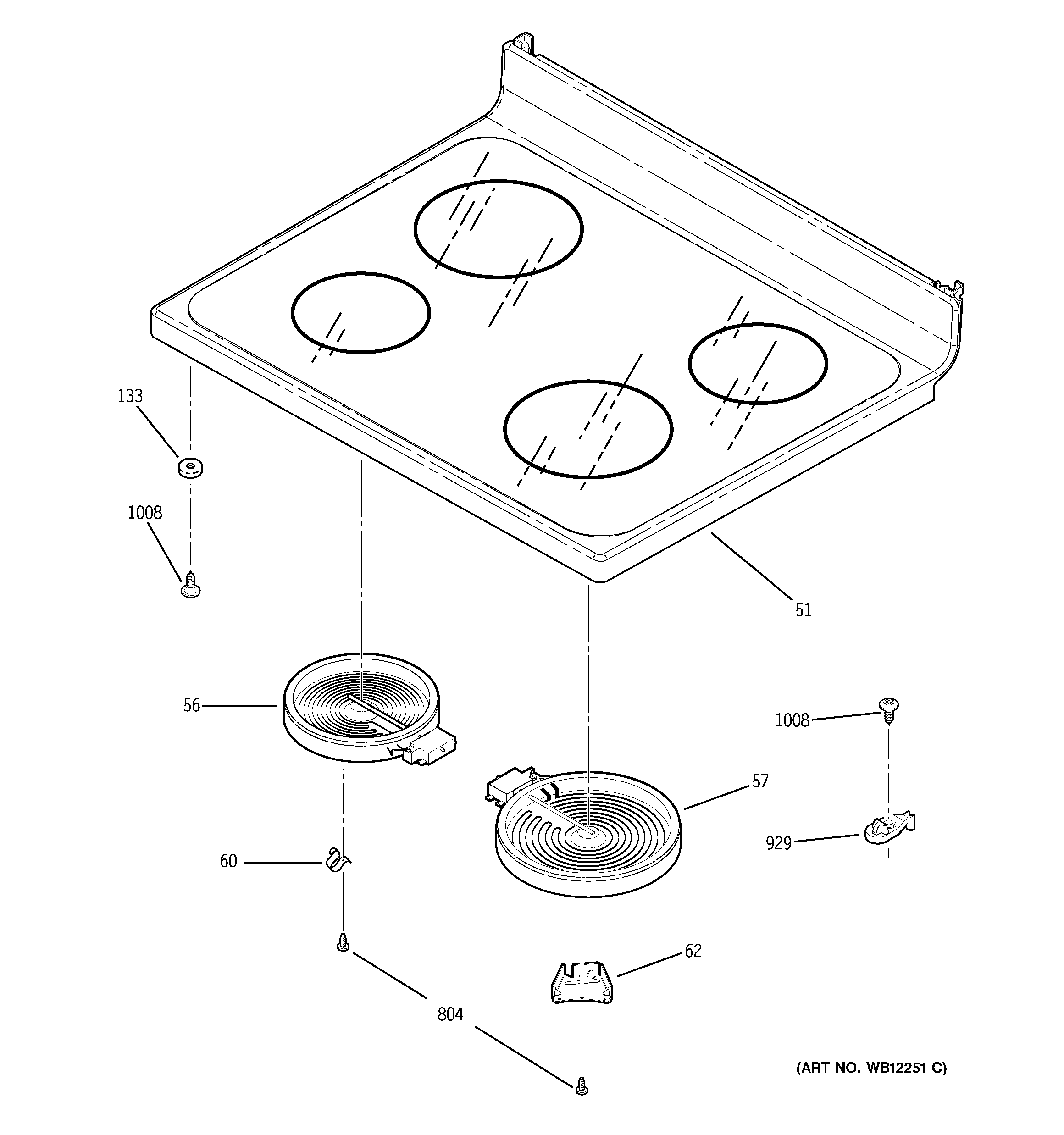 GE JCBS55WK3WW cooktop diagram