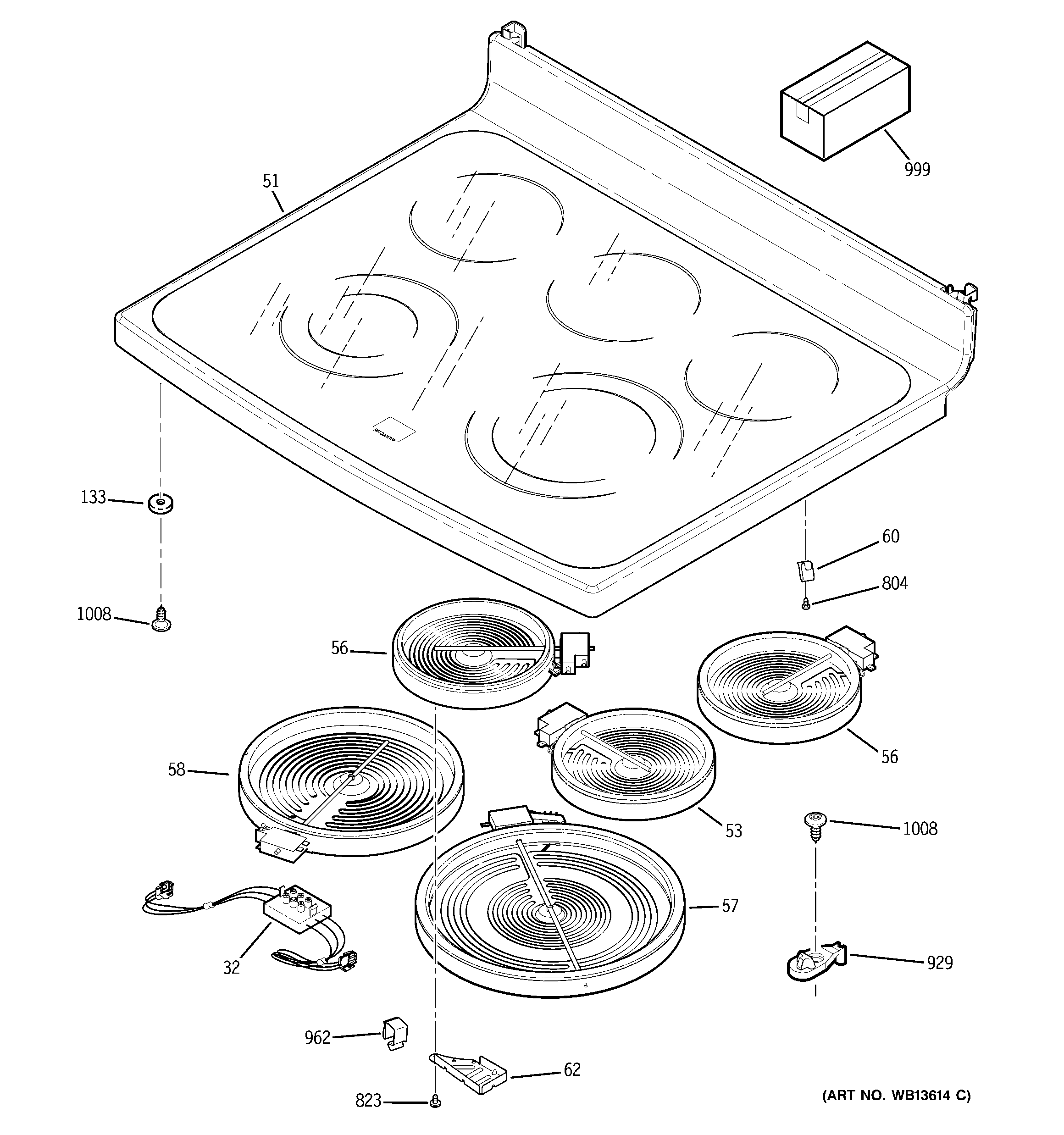 GE JB900BK3BB cooktop diagram