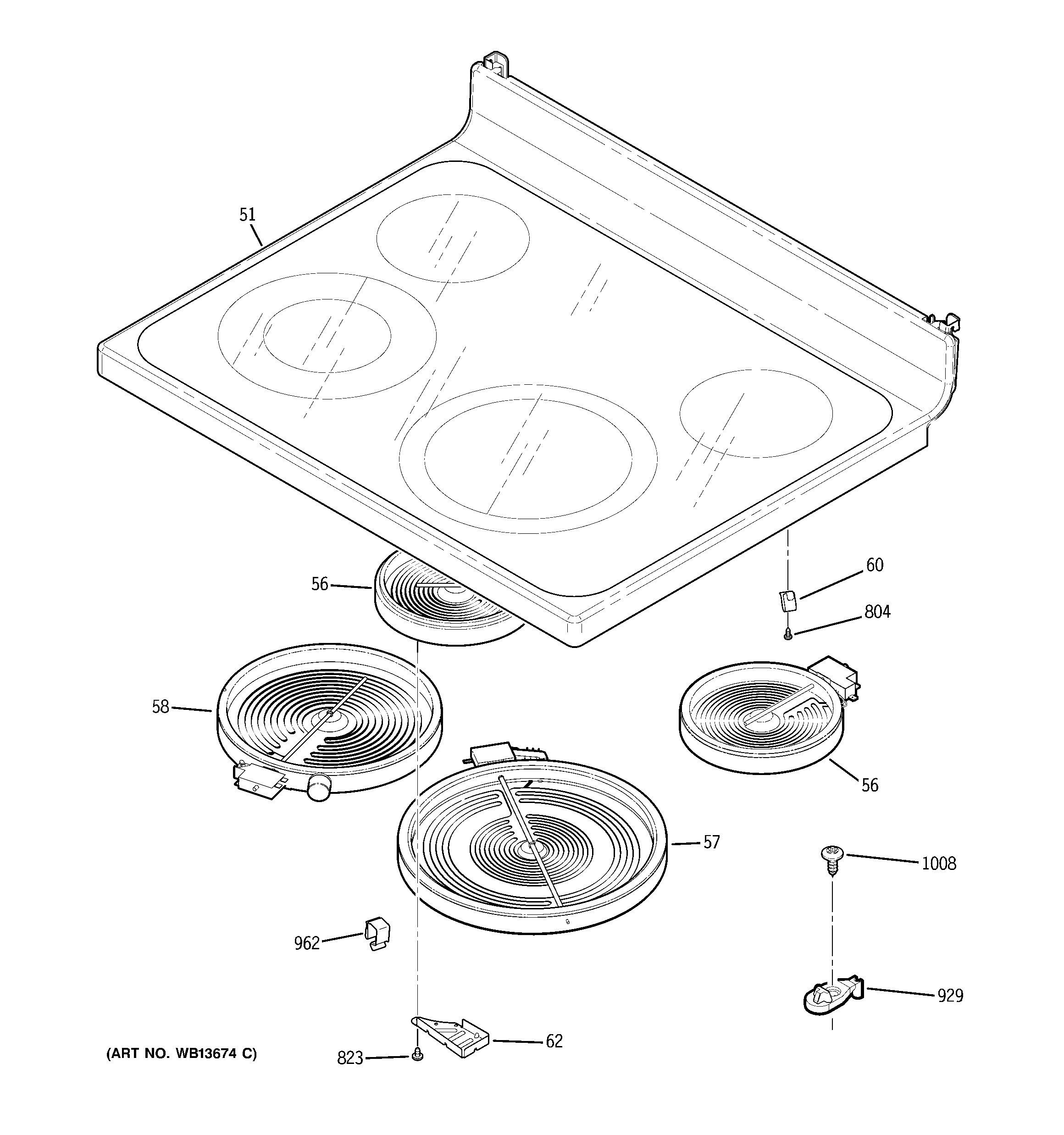 GE JBP70WK3WW cooktop diagram