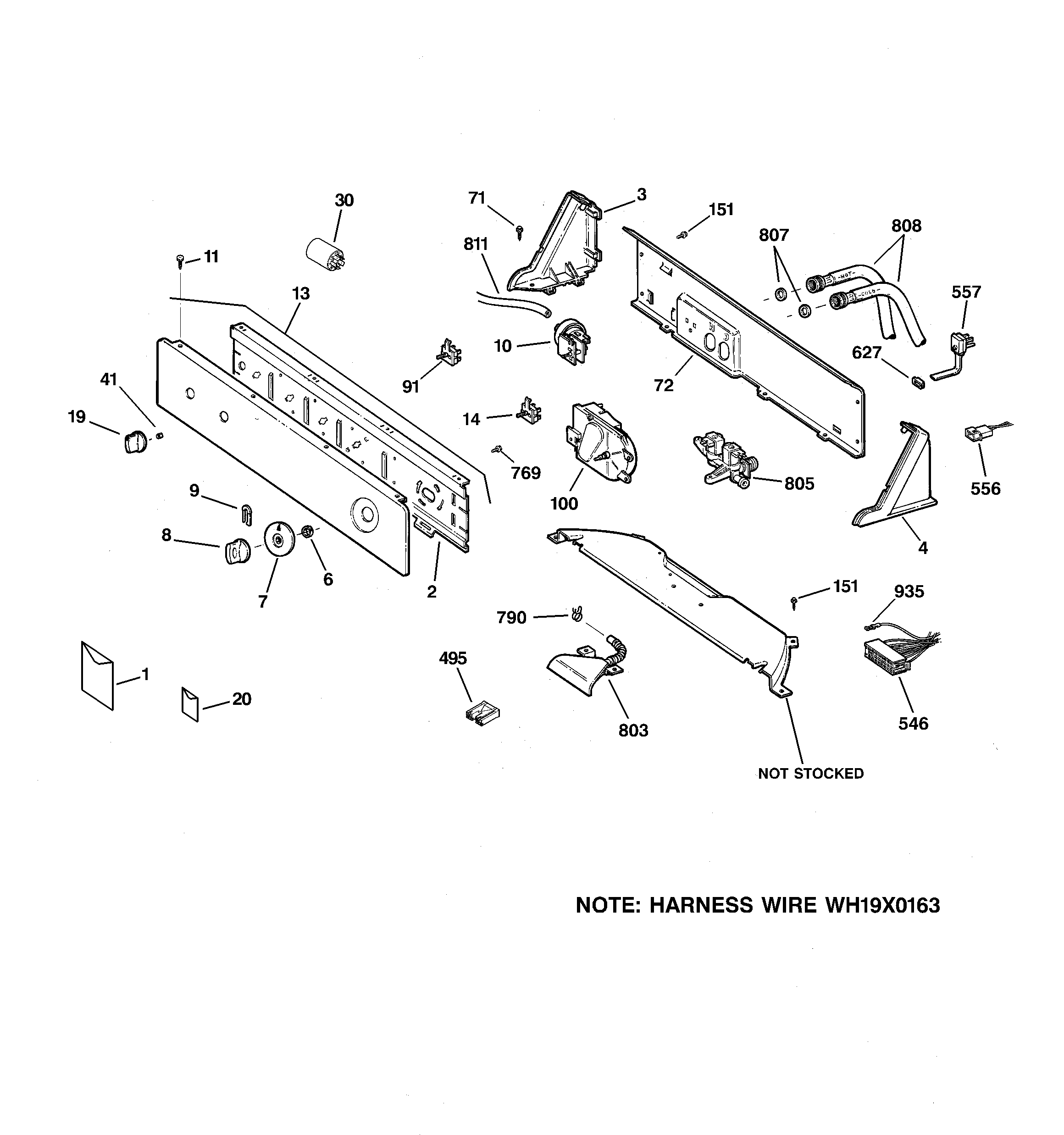 GE WSERR417F2WW controls & backsplash diagram