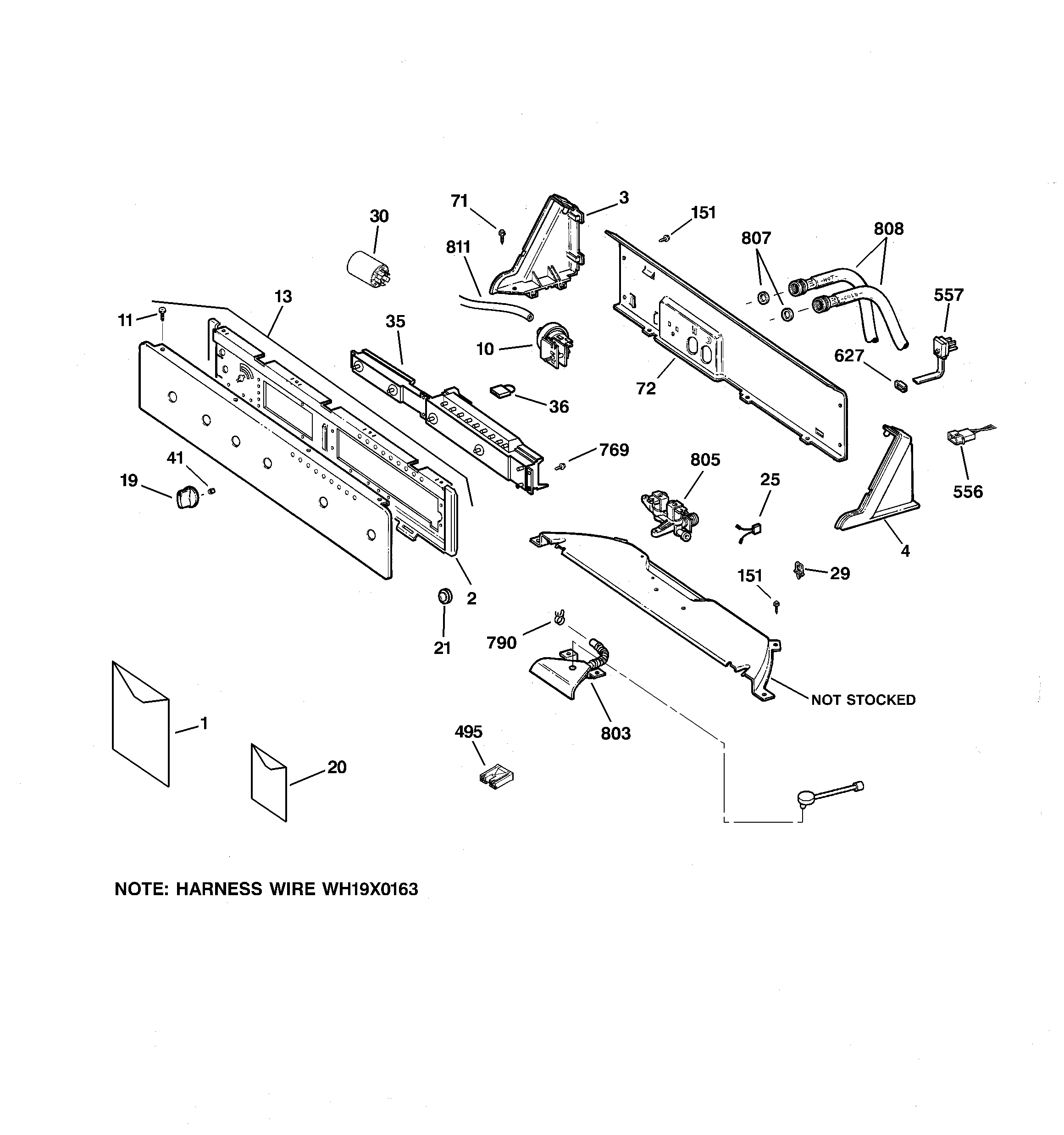 GE WHDRE526E6WW controls & backsplash diagram