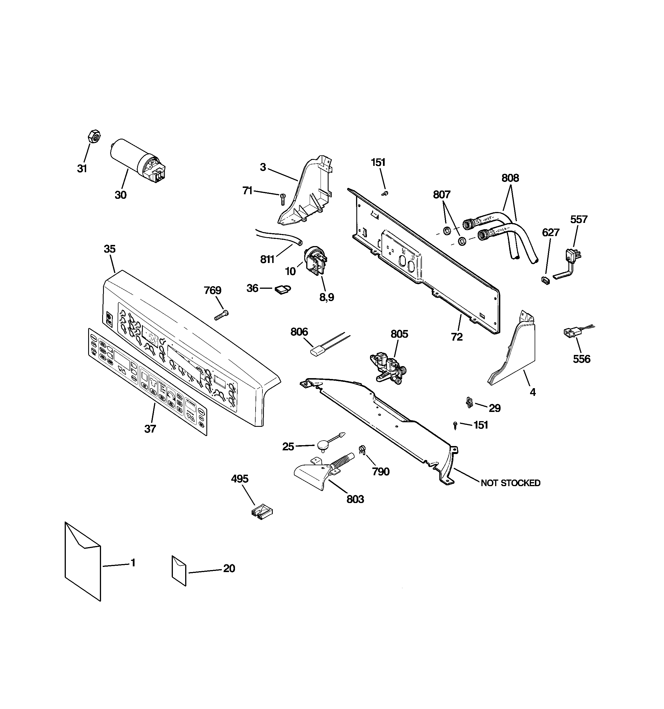 GE WPRB9220DCWW controls & backsplash diagram