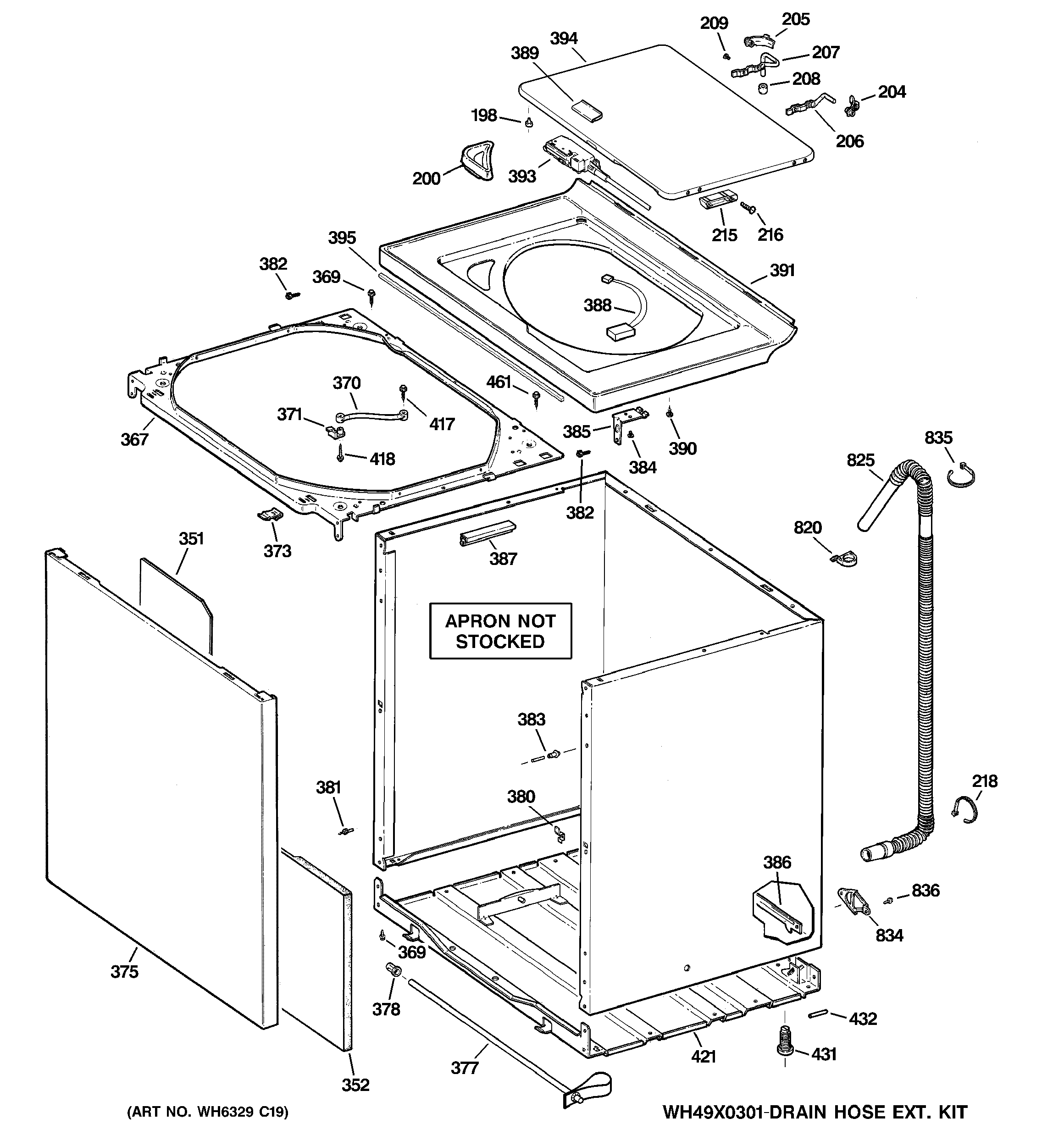GE WPRB9220DCWW cabinet, cover & front panel diagram