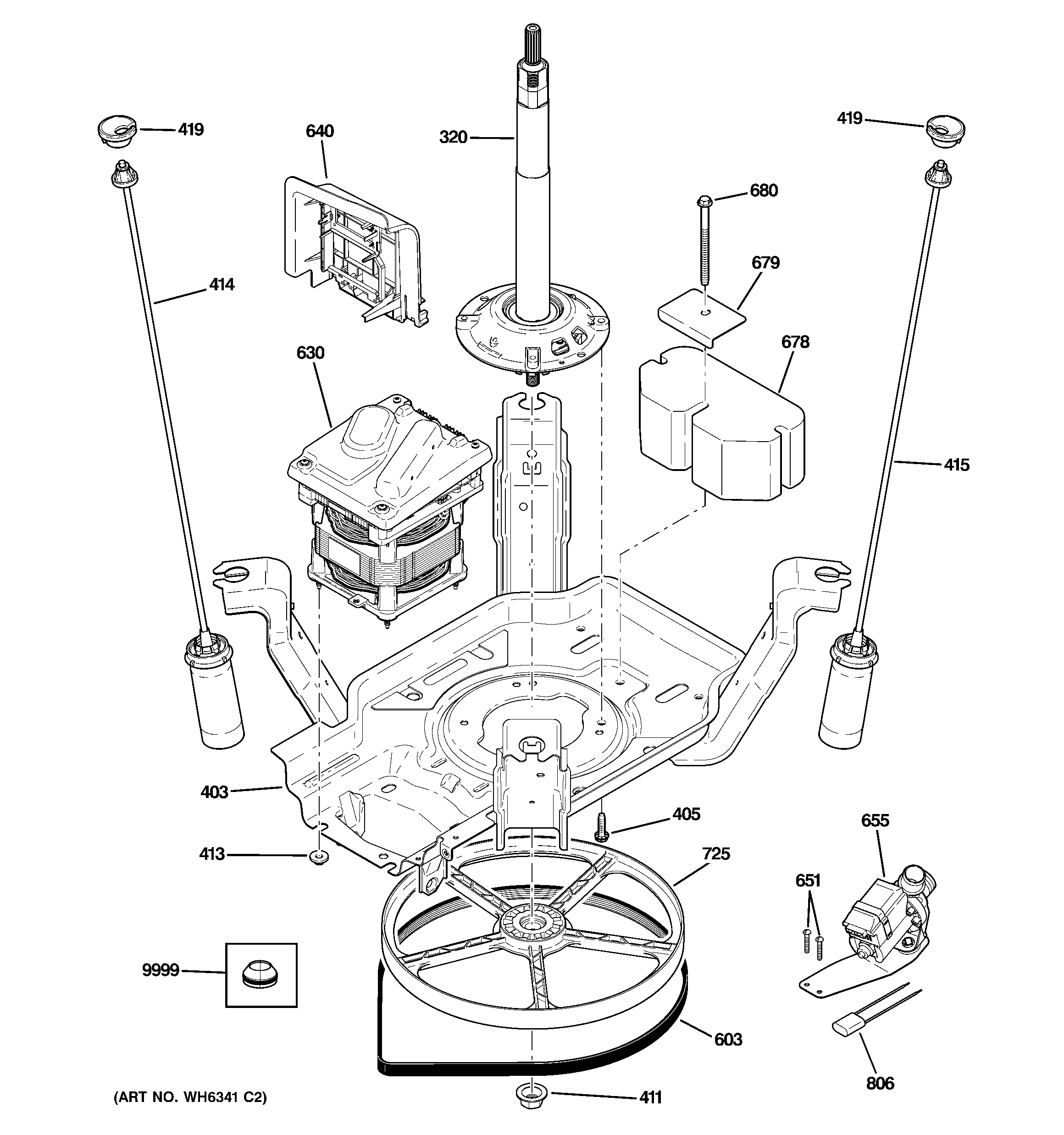 GE WPRB9220DCWW suspension, pump & drive components diagram