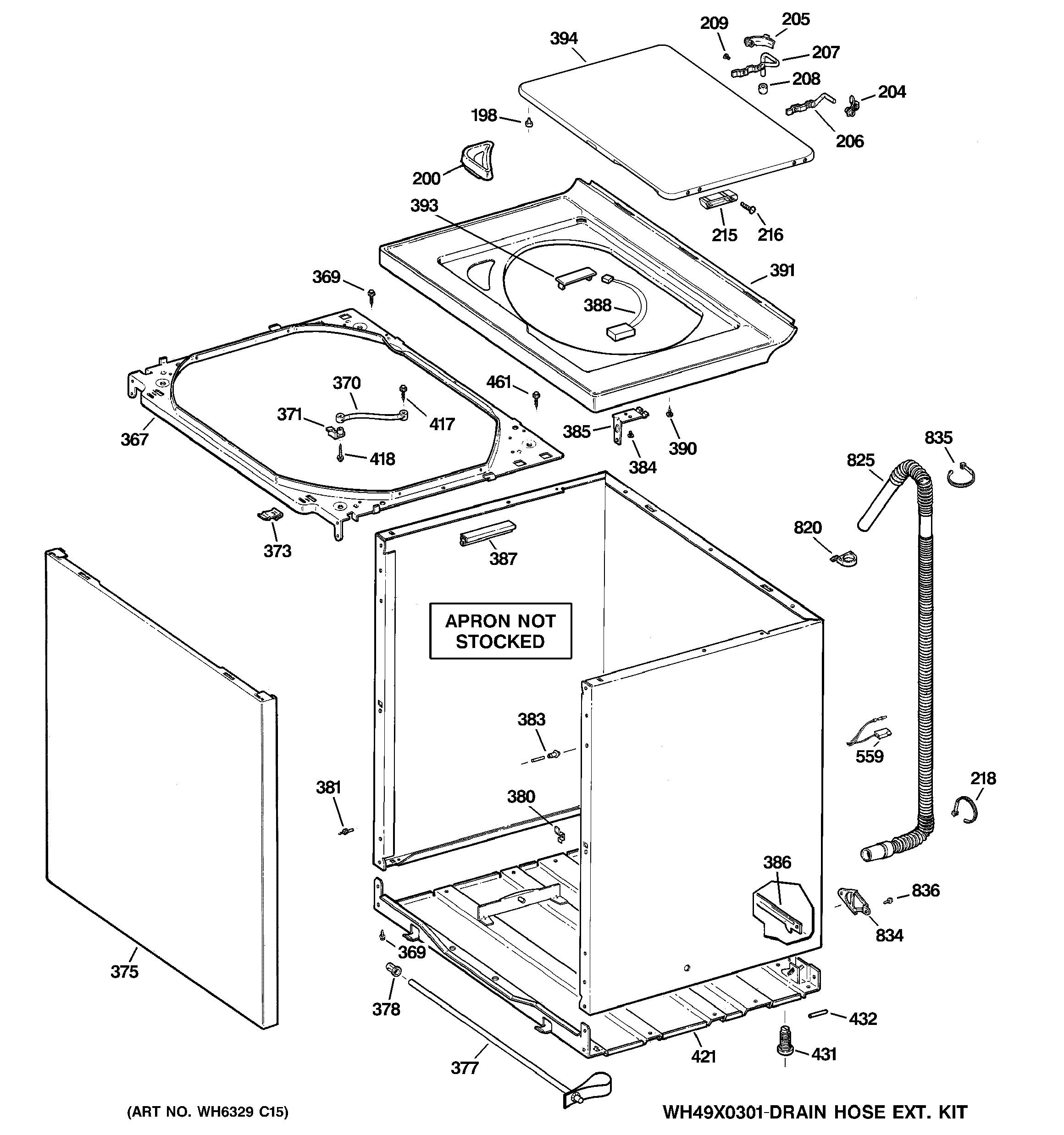 GE WSRE5260DCWW cabinet, cover & front panel diagram