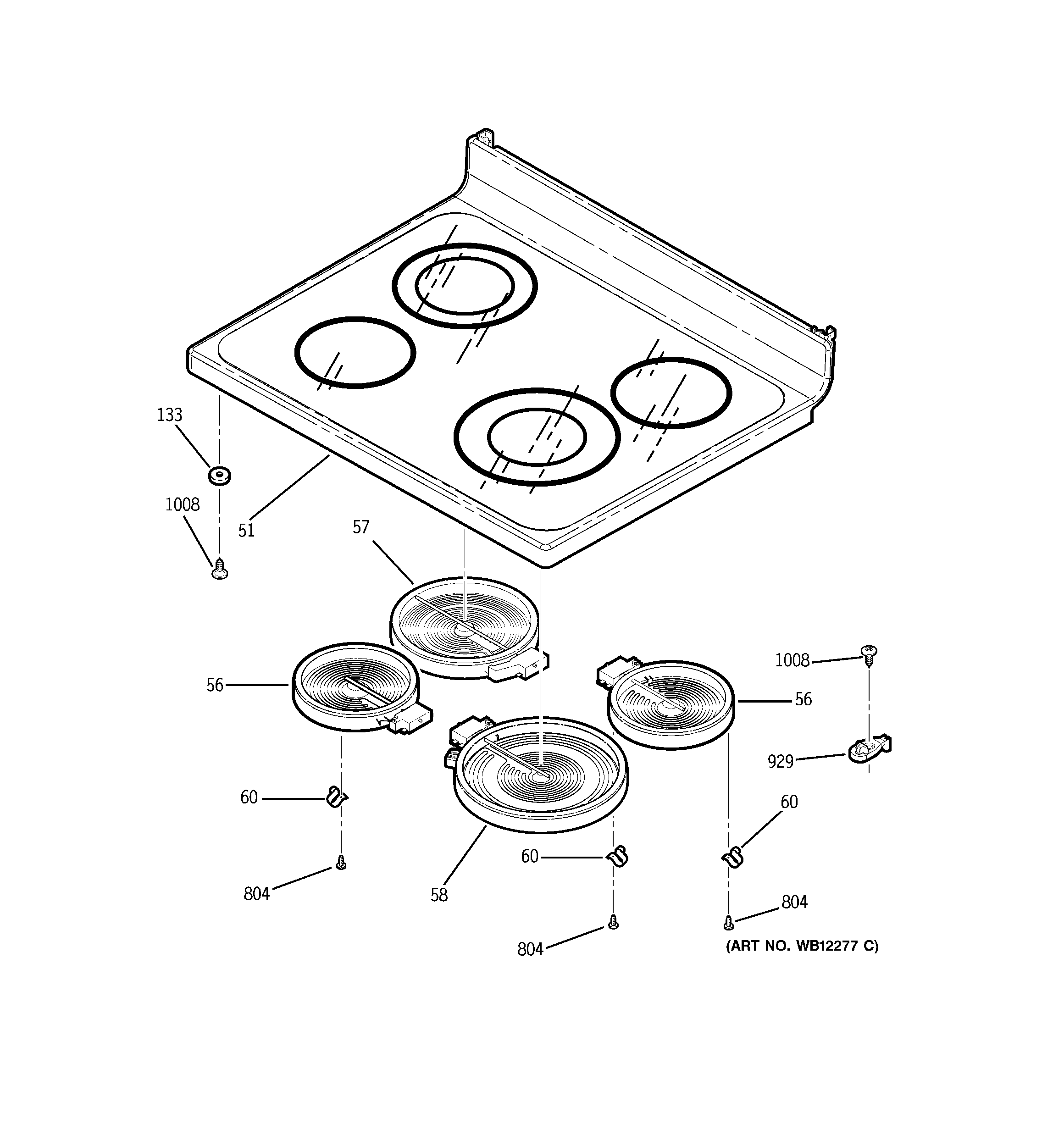 GE JCBP79WK2WW cooktop diagram