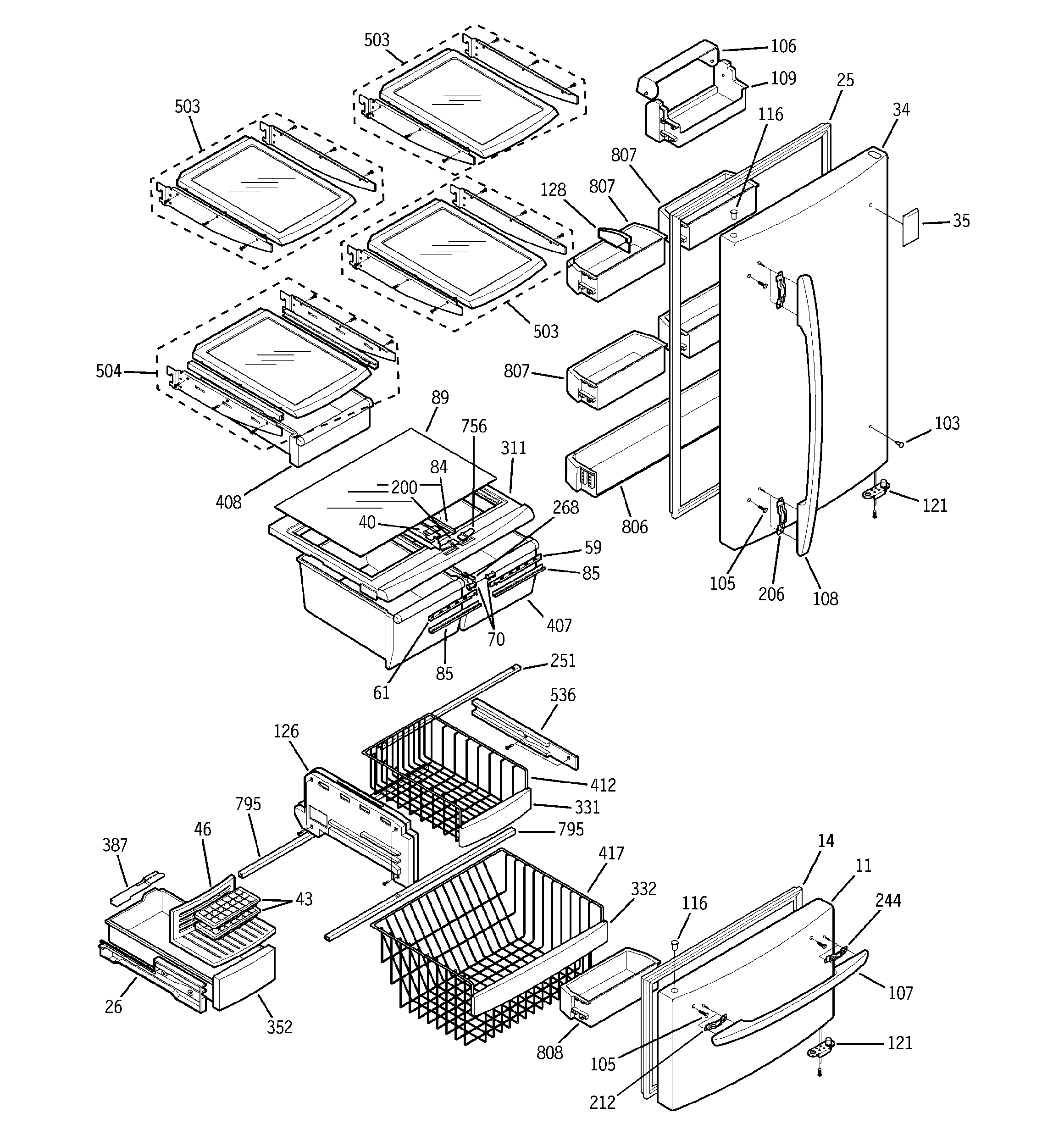 GE GBS22KBPACC doors & shelves diagram