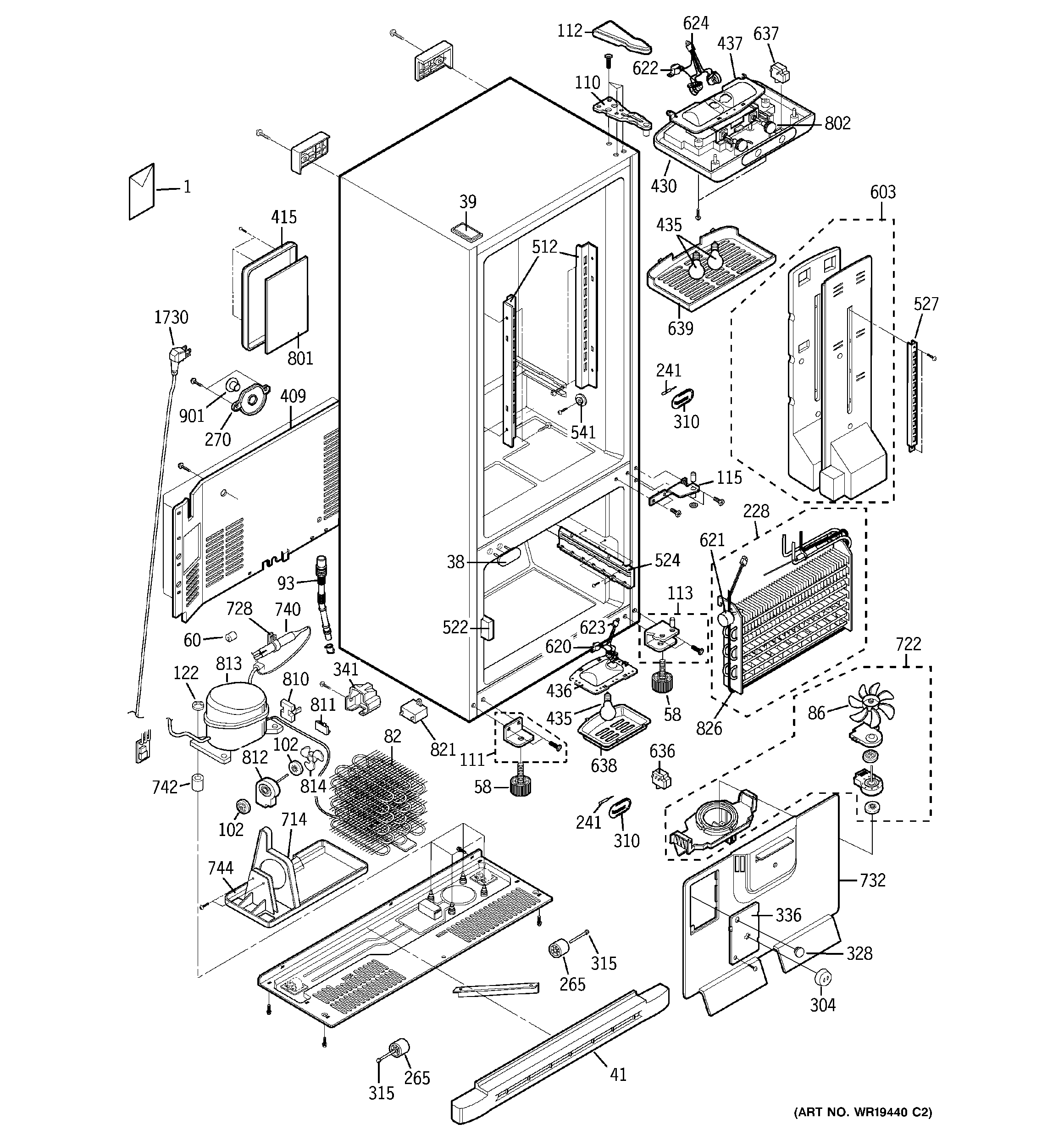 GE GBS22KBPACC cabinet diagram
