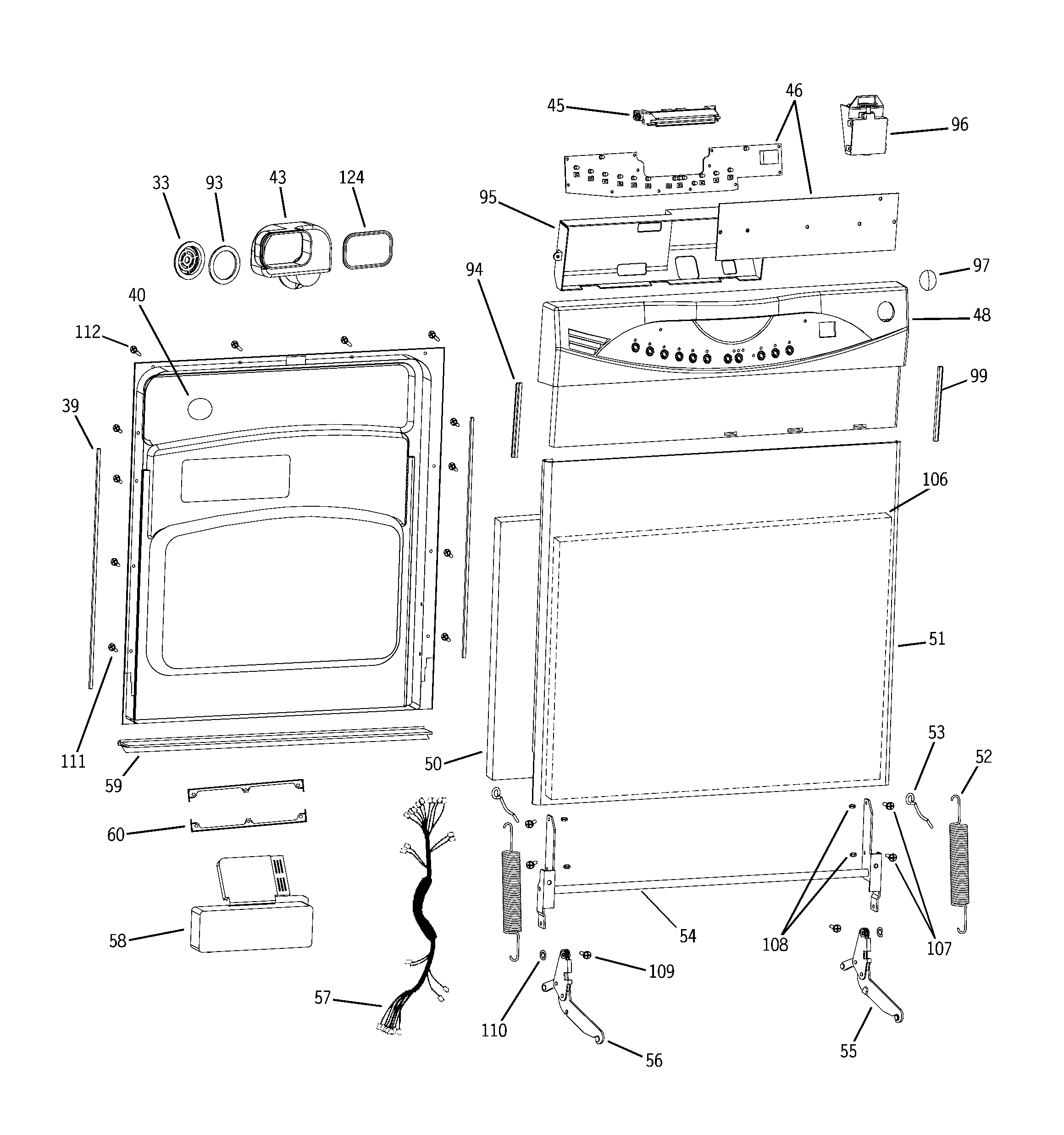 GE GLDA696M00SS escutcheon & door assembly diagram