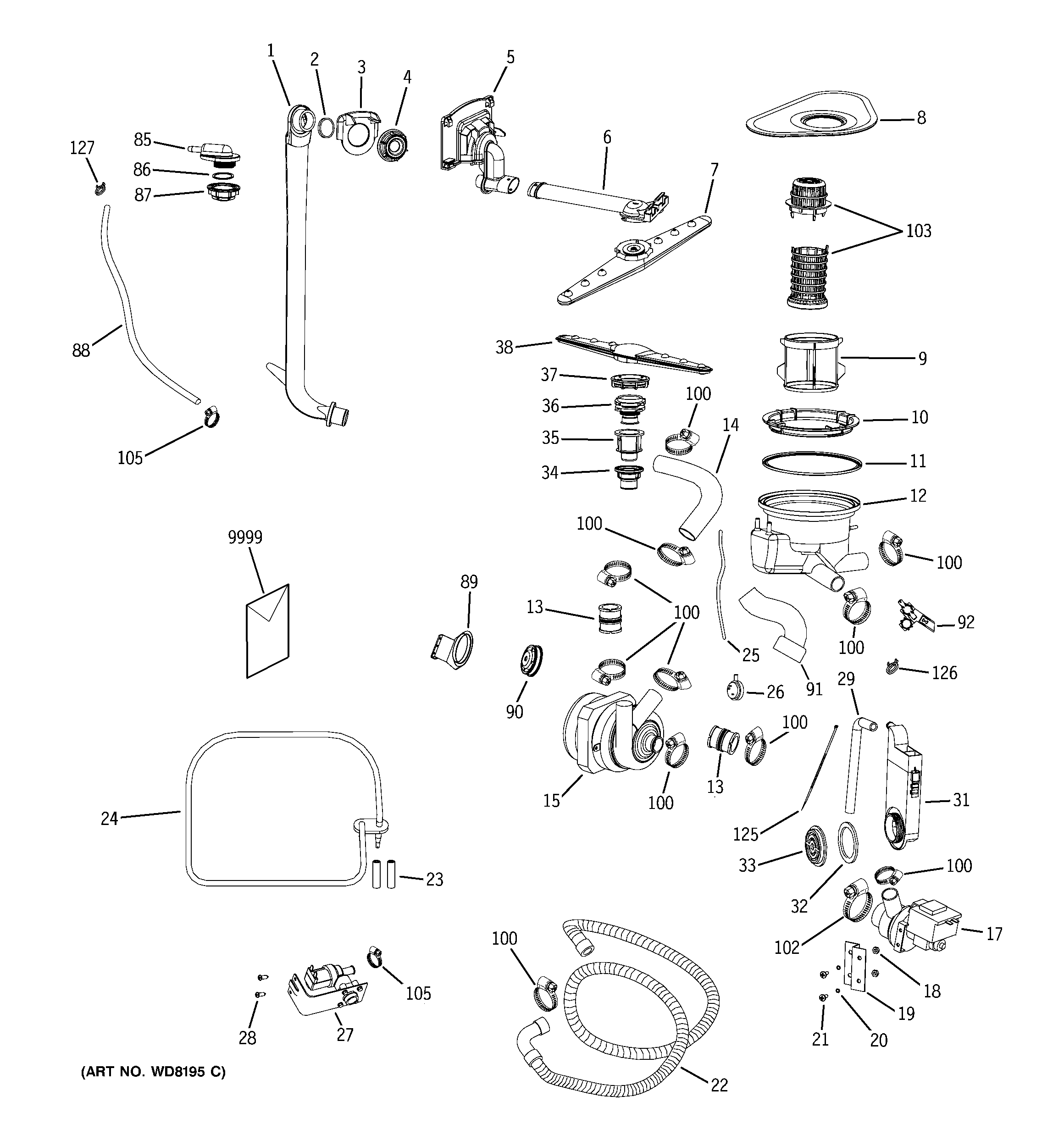 GE GLDA696M00SS motor-pump mechanism diagram