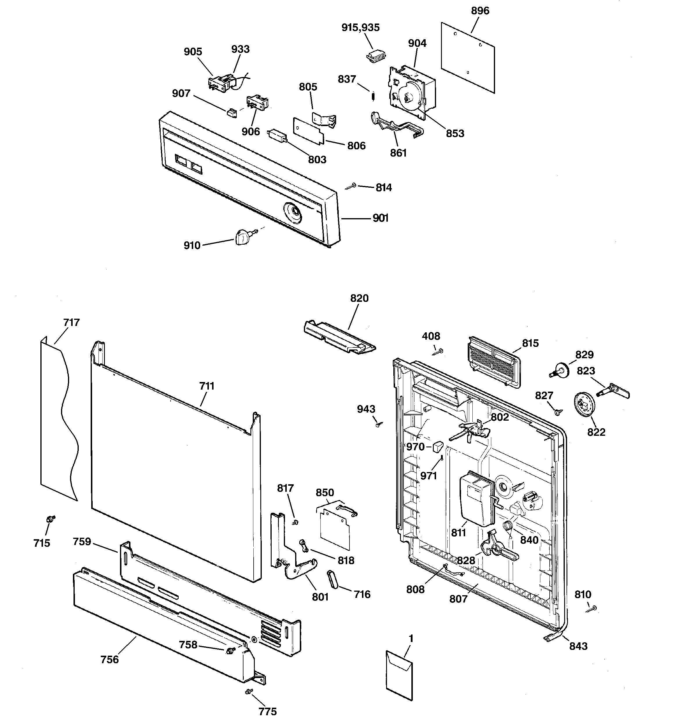 GE GSD2200G05BB escutcheon & door assembly diagram