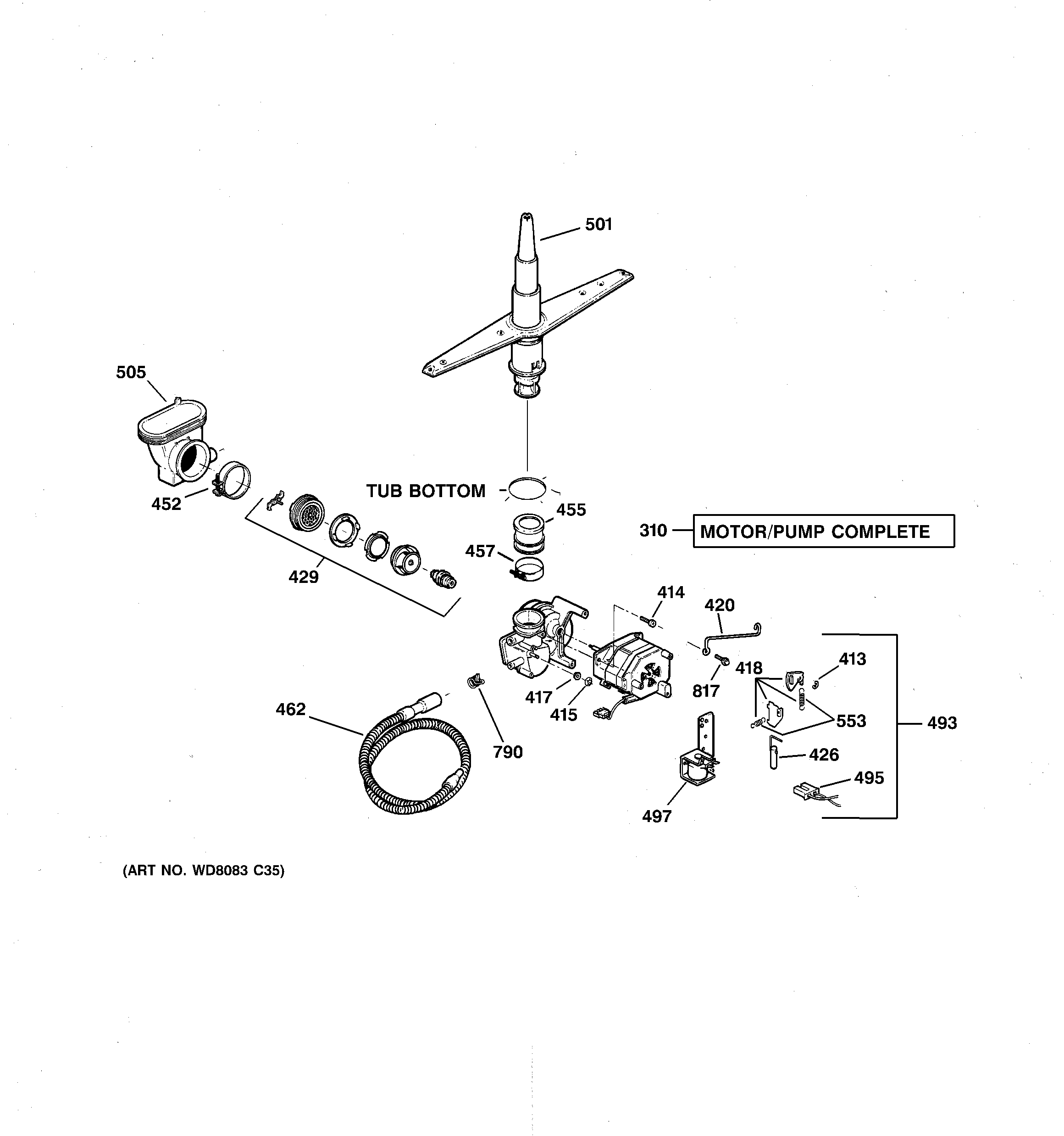 GE GSD2201G05WW motor-pump mechanism diagram