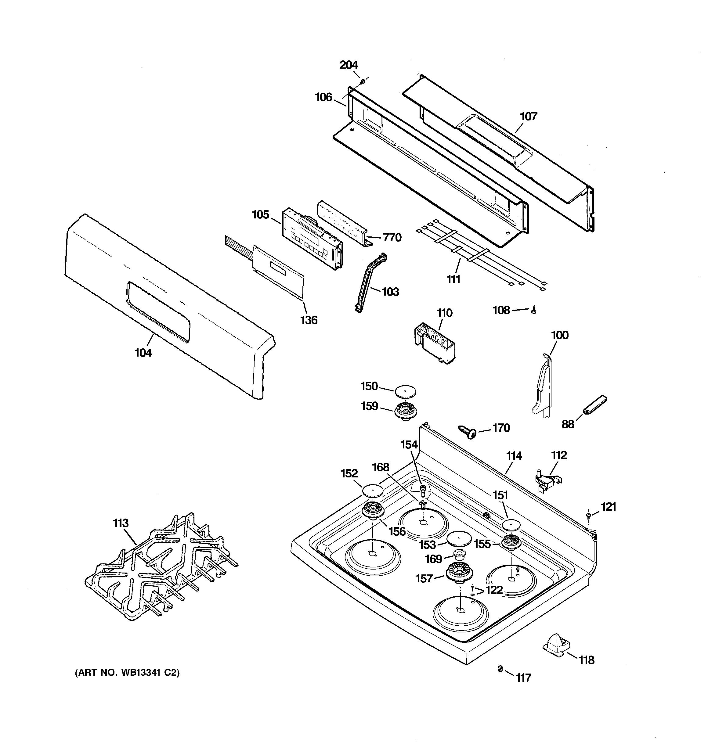 GE JGBP83BEJ4BB control panel & cooktop diagram