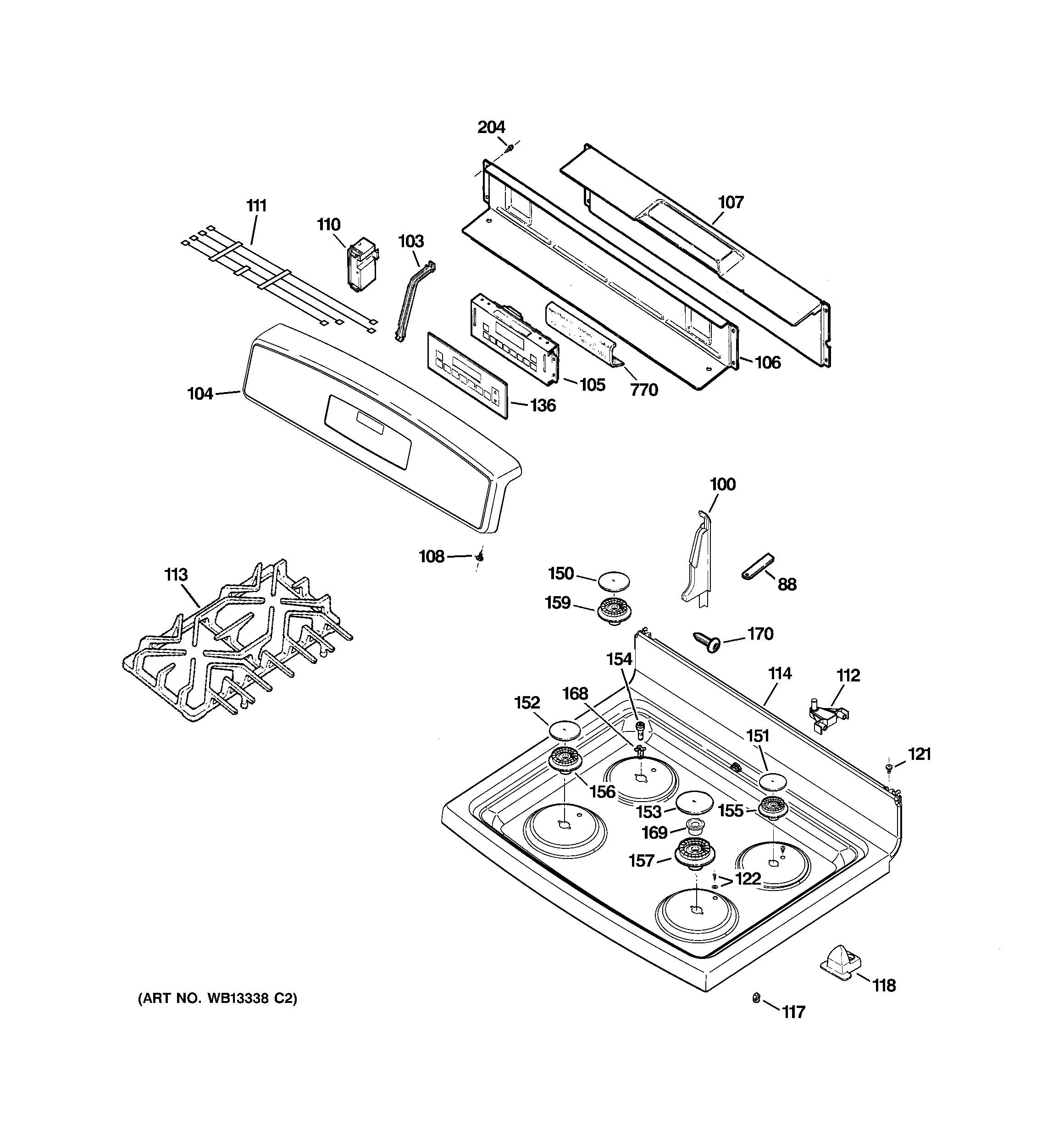 GE JGBP83SEJ4SS control panel & cooktop diagram