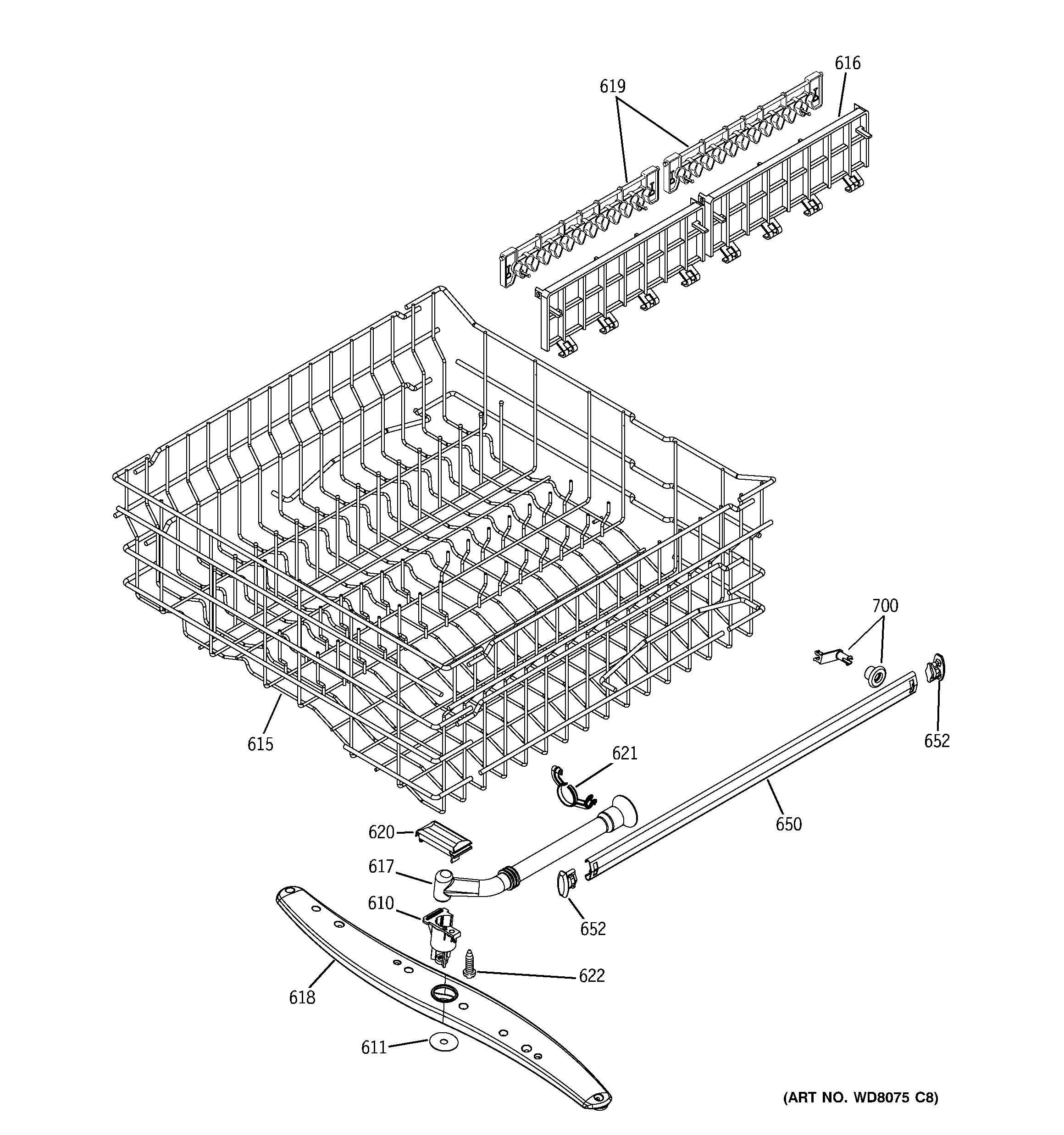 GE EDW5000L15CC upper rack assembly diagram