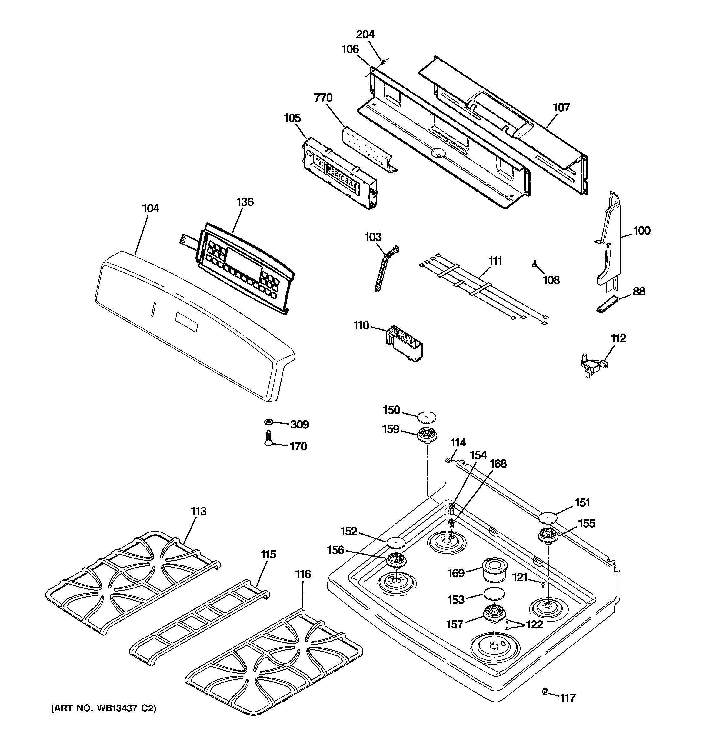 GE JGB900BEK5BB control panel & cooktop diagram