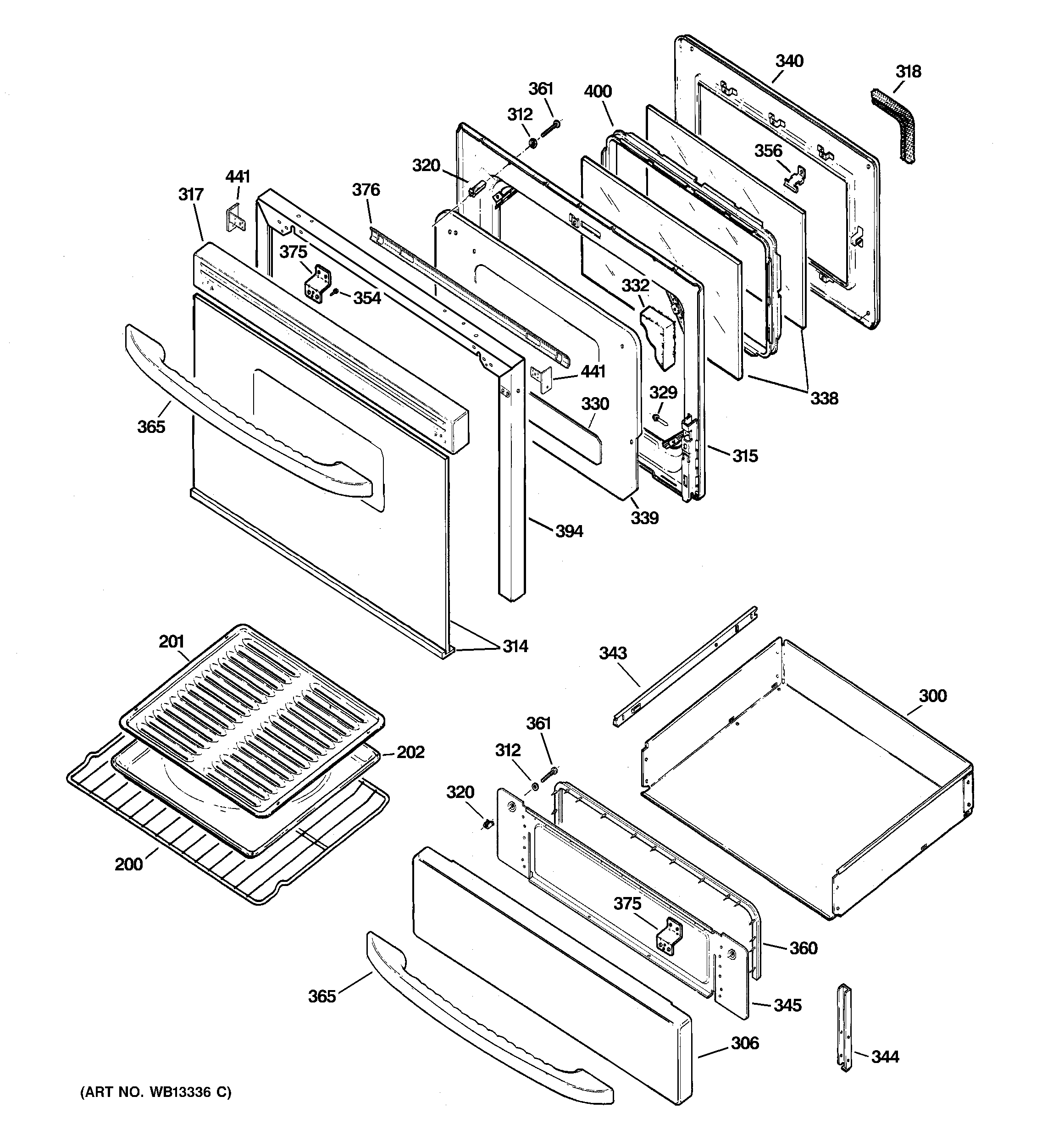 GE JGBP85SEJ4SS door & drawer parts diagram