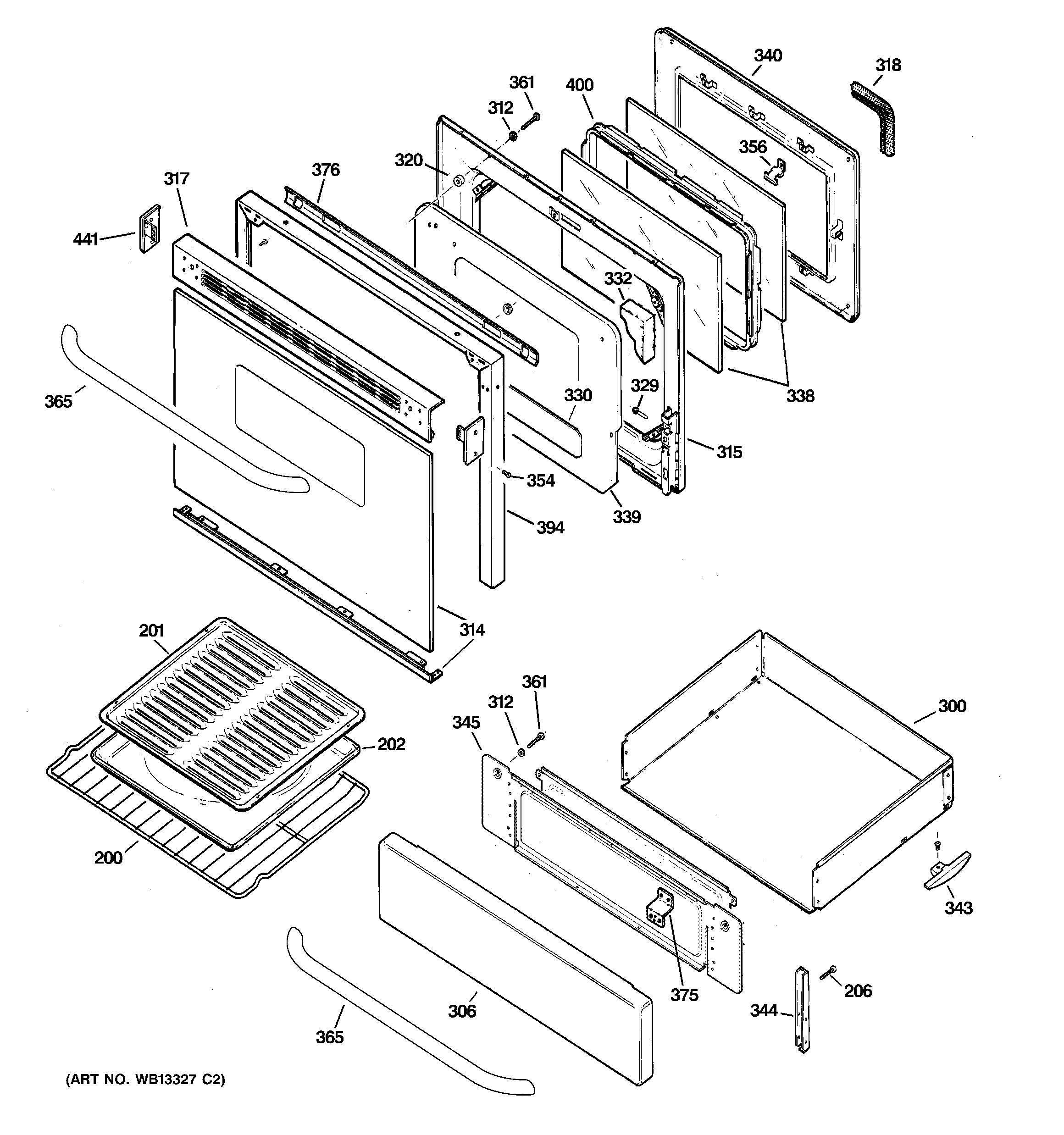 GE JGBP86SEK3SS door & drawer parts diagram