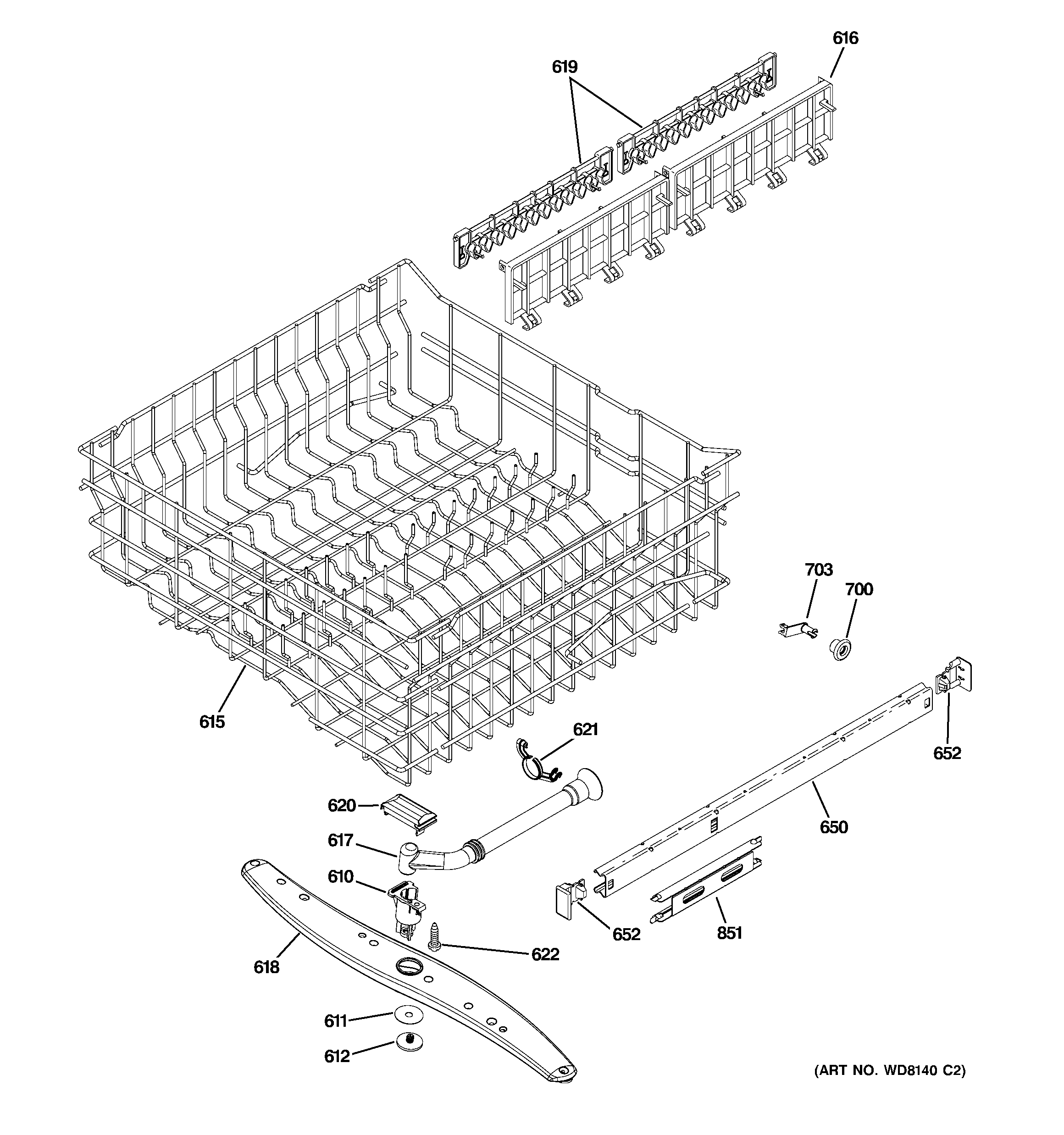 GE PDW8211J01BB upper rack assembly diagram
