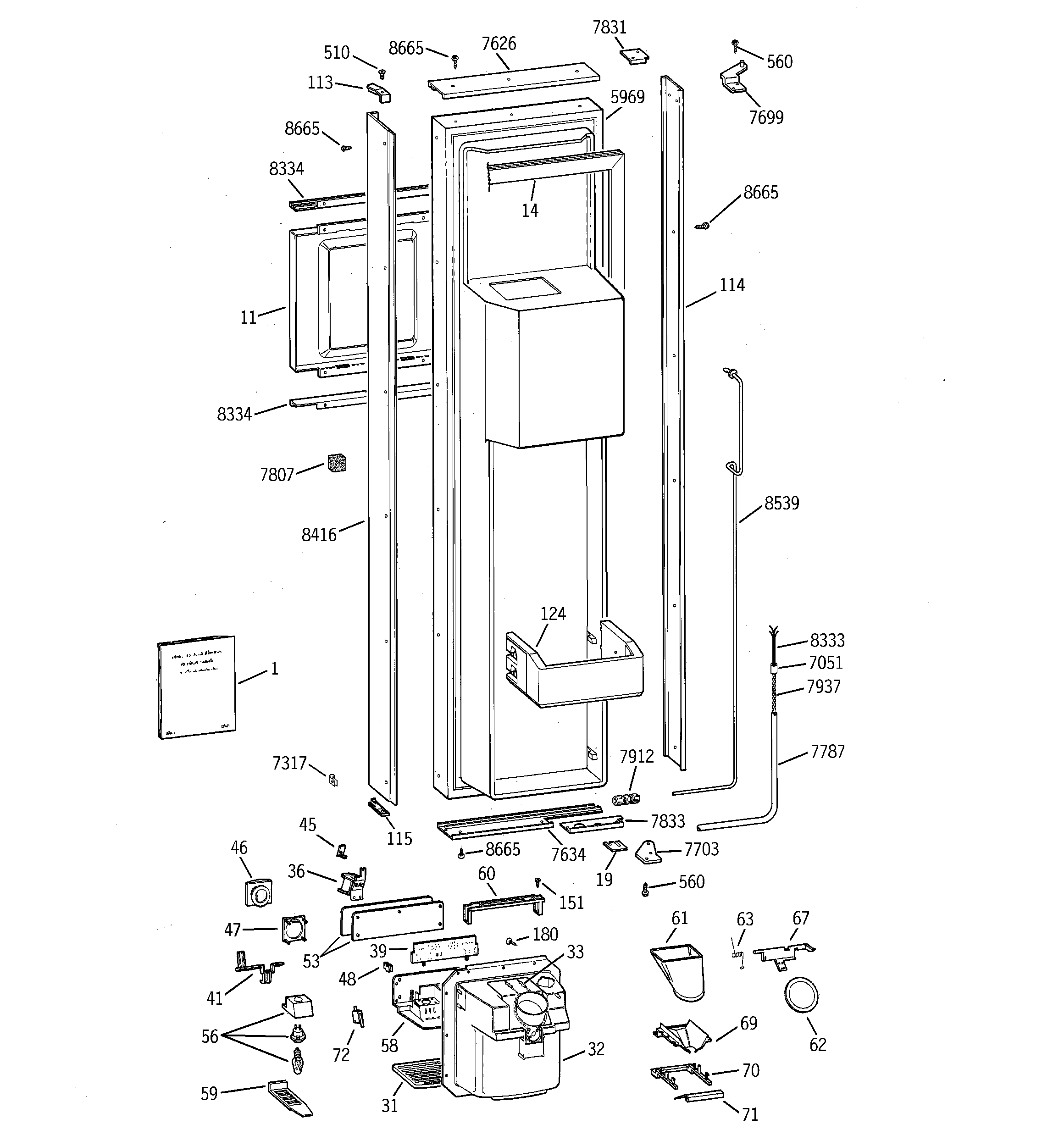 GE ZISW36DWA freezer door diagram