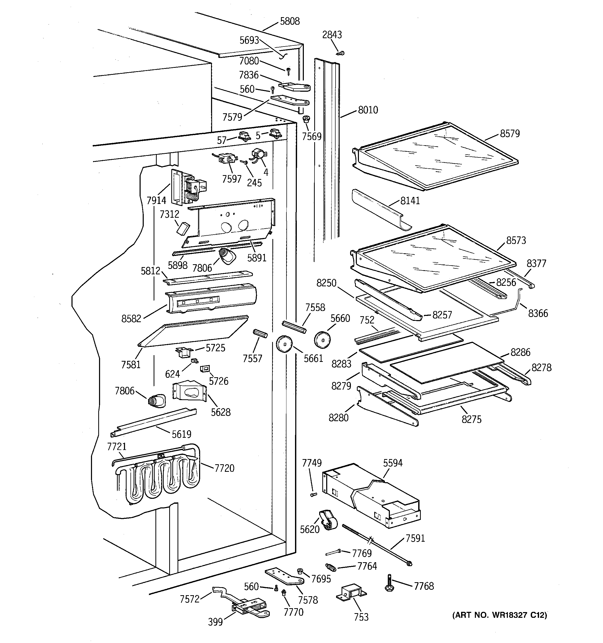 GE ZISW36DWA fresh food section diagram