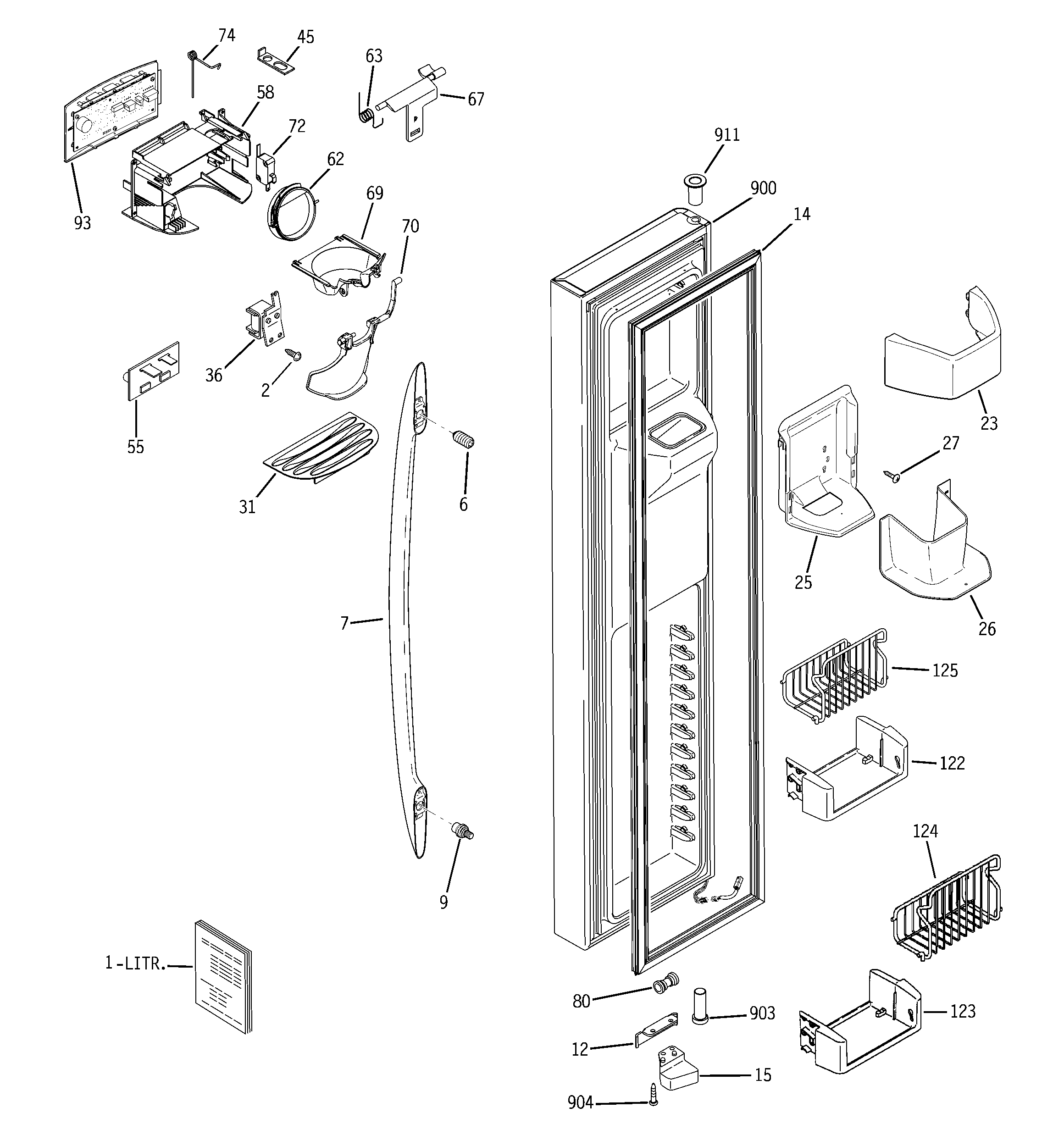 GE PSS26NSTDSS freezer door diagram