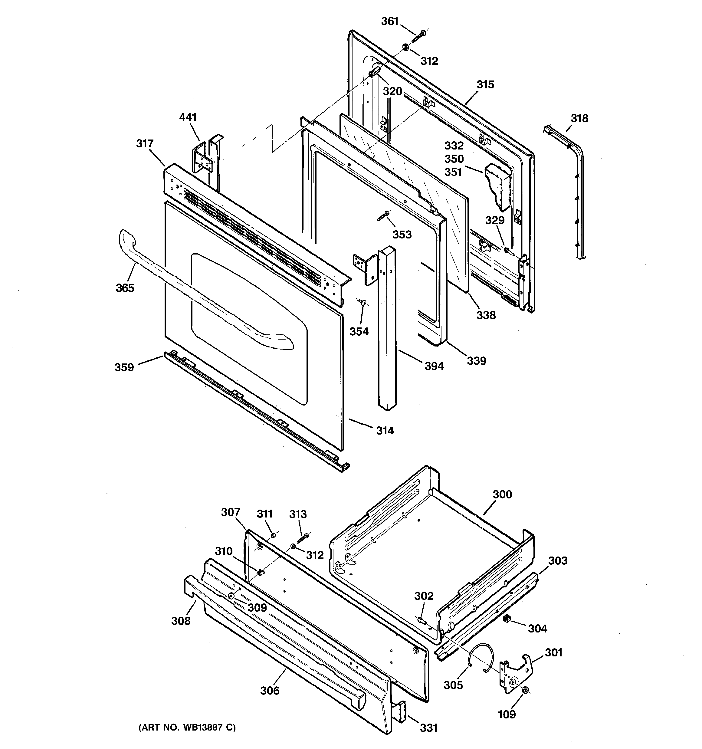 GE JGBS23CEL1CC door & drawer parts diagram