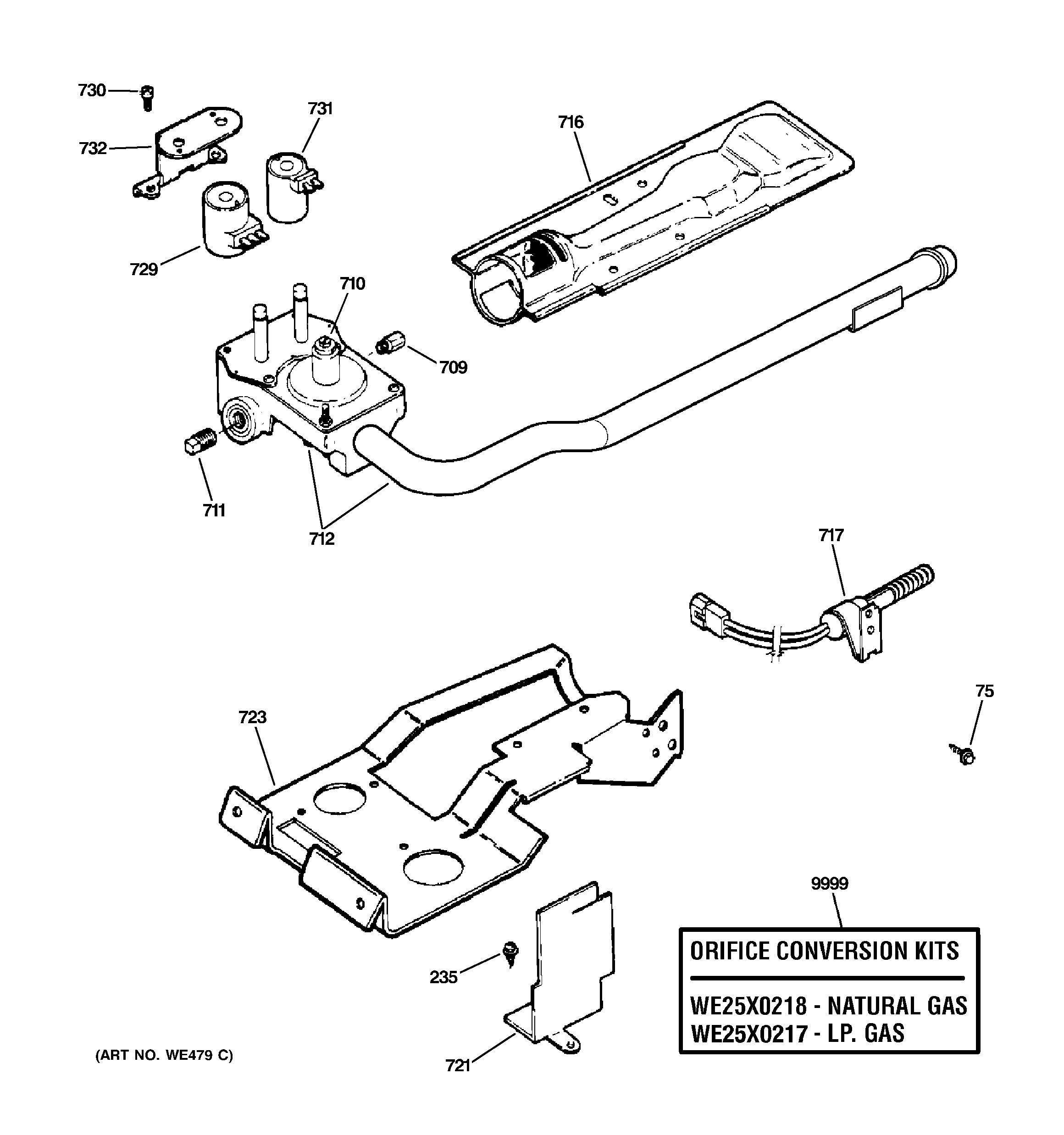 GE DBLR333GE2WW gas valve & burner assembly diagram