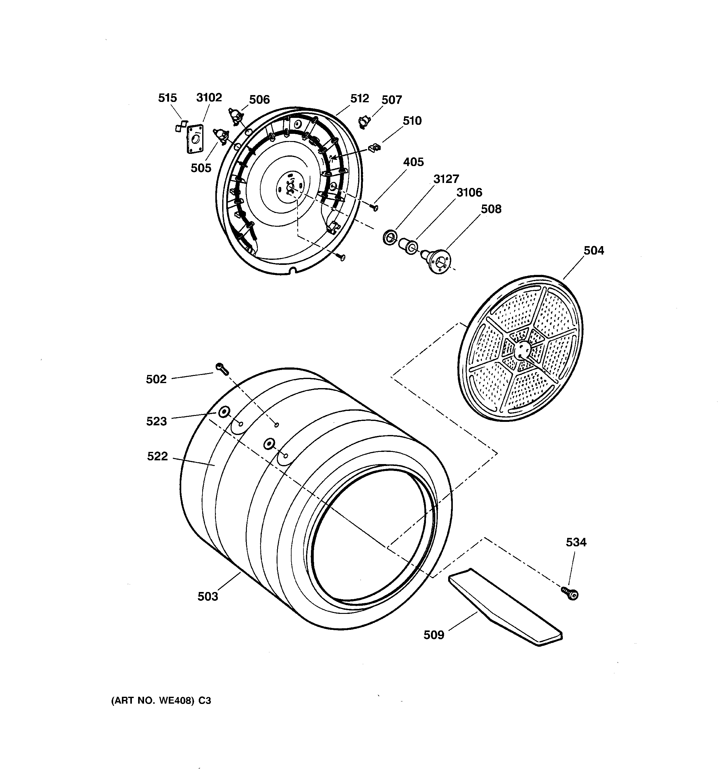 GE DPSE810EG0WT drum diagram