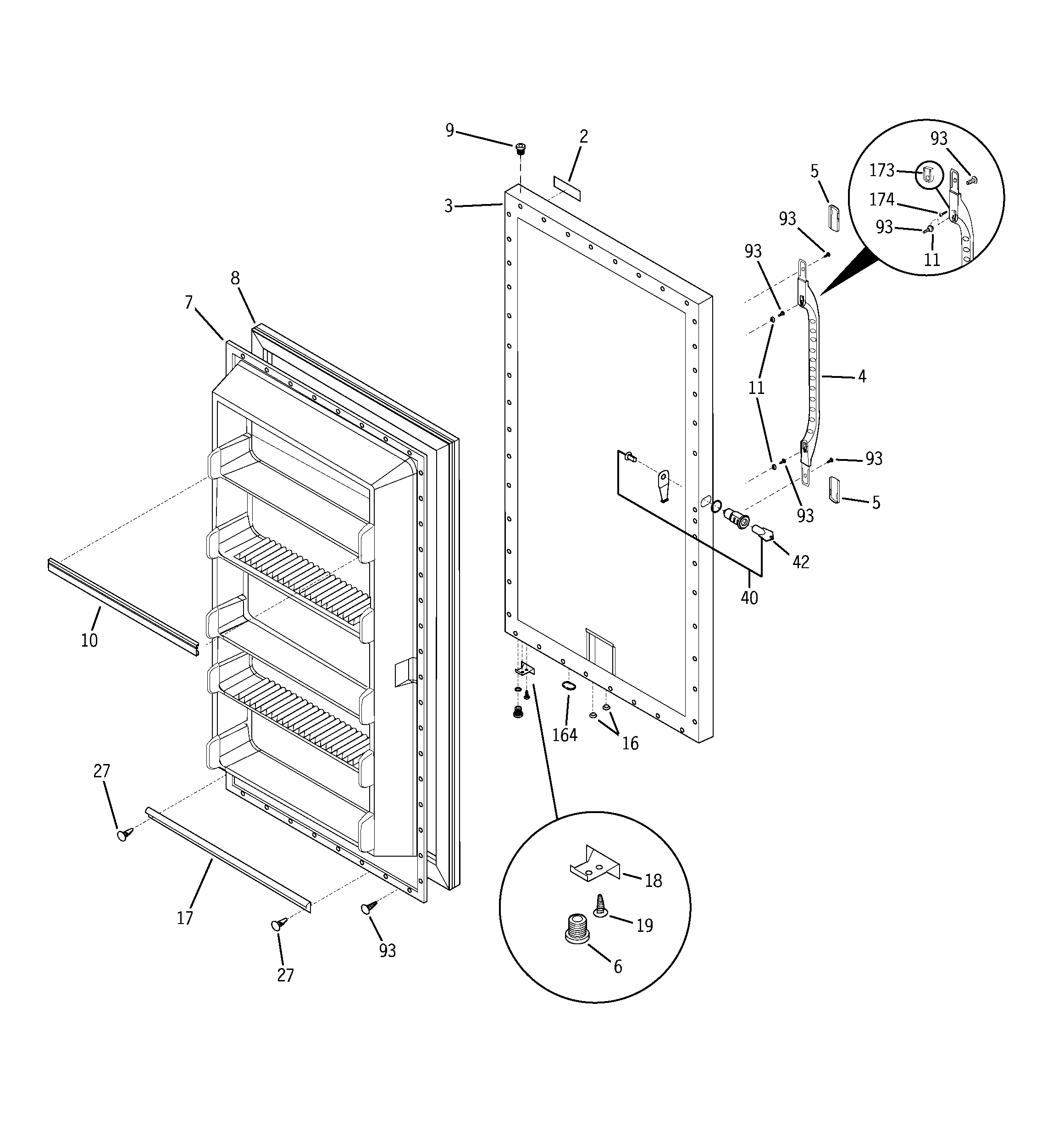 GE FUG17DSCRWH door diagram