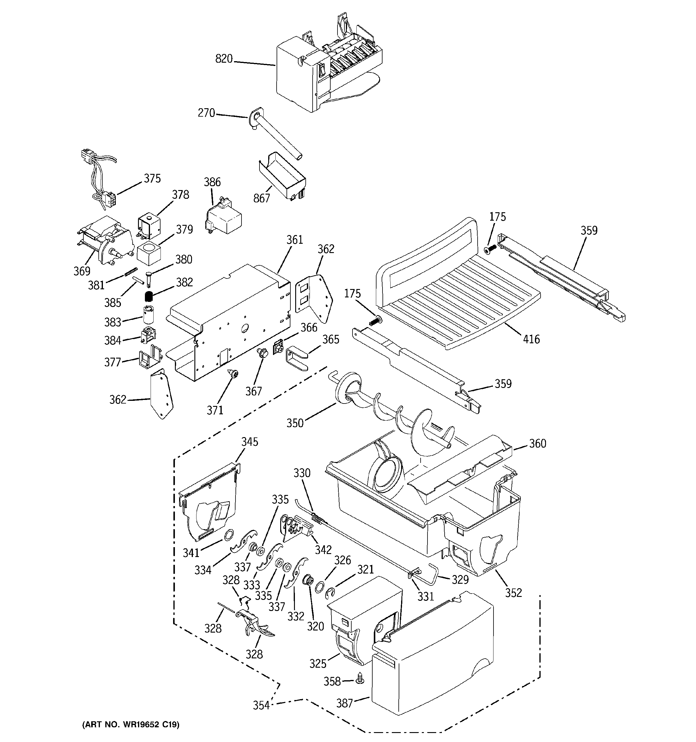 GE GCE23YETAFSS ice maker & dispenser diagram