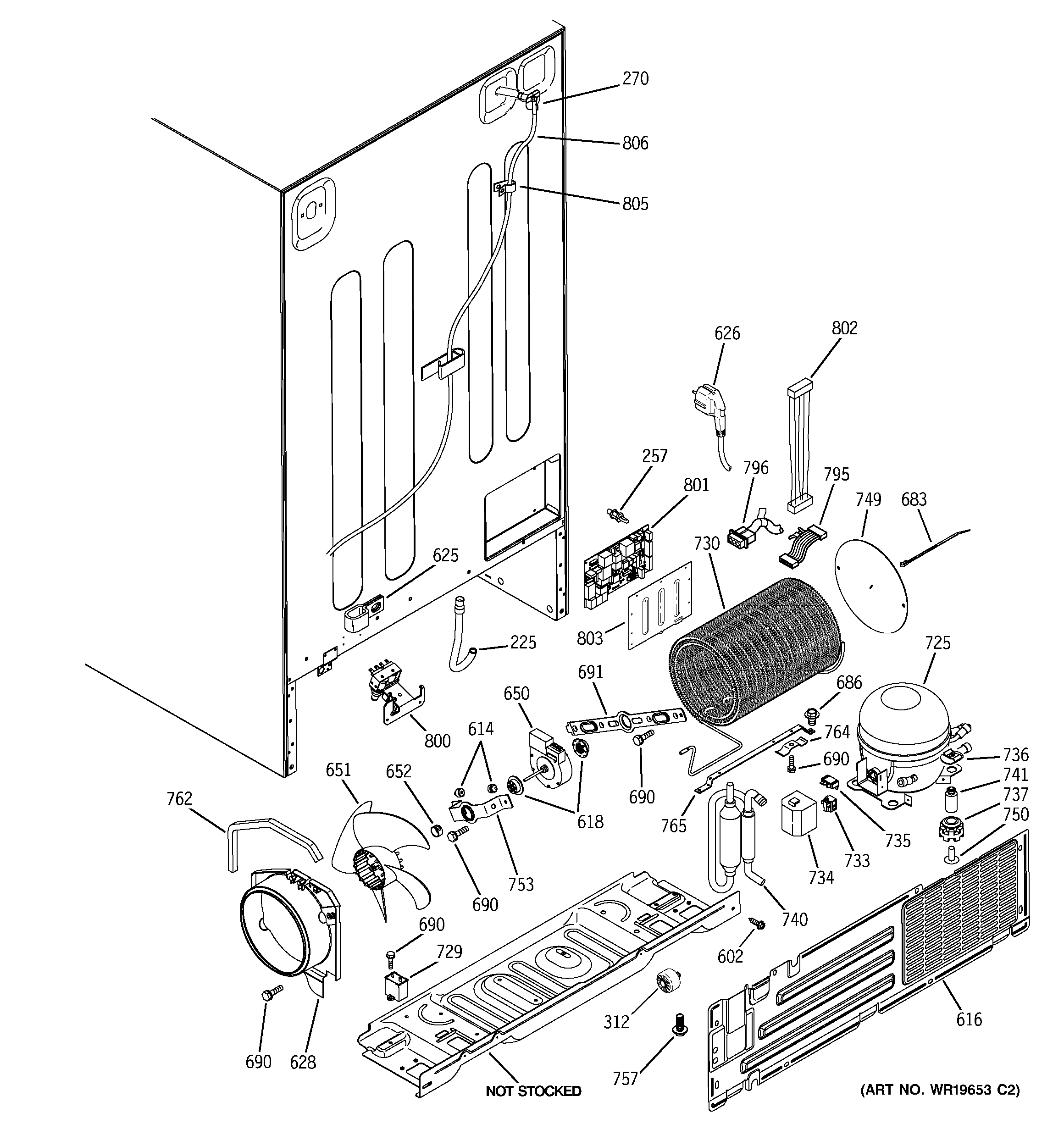 GE GCE23YETAFSS sealed system & mother board diagram