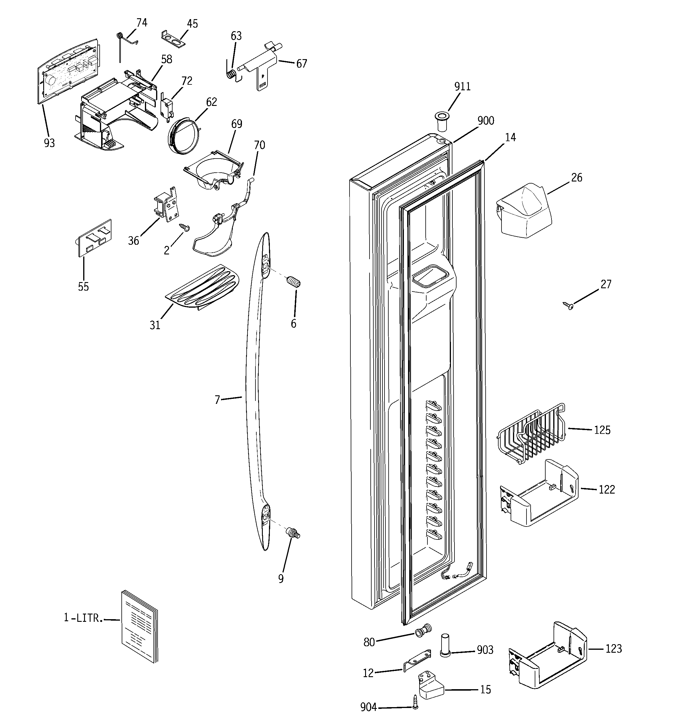GE ZFSB25DTASS freezer door diagram