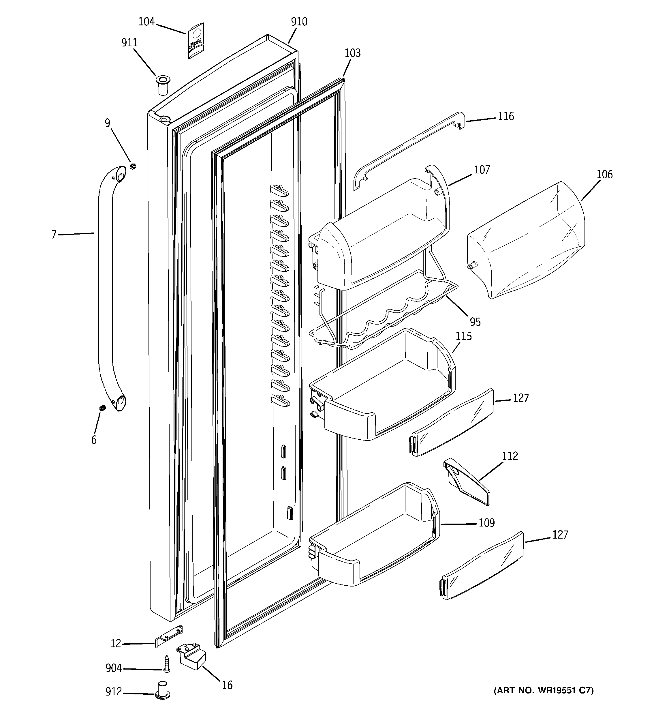 GE GSS25MSSESS fresh food door diagram