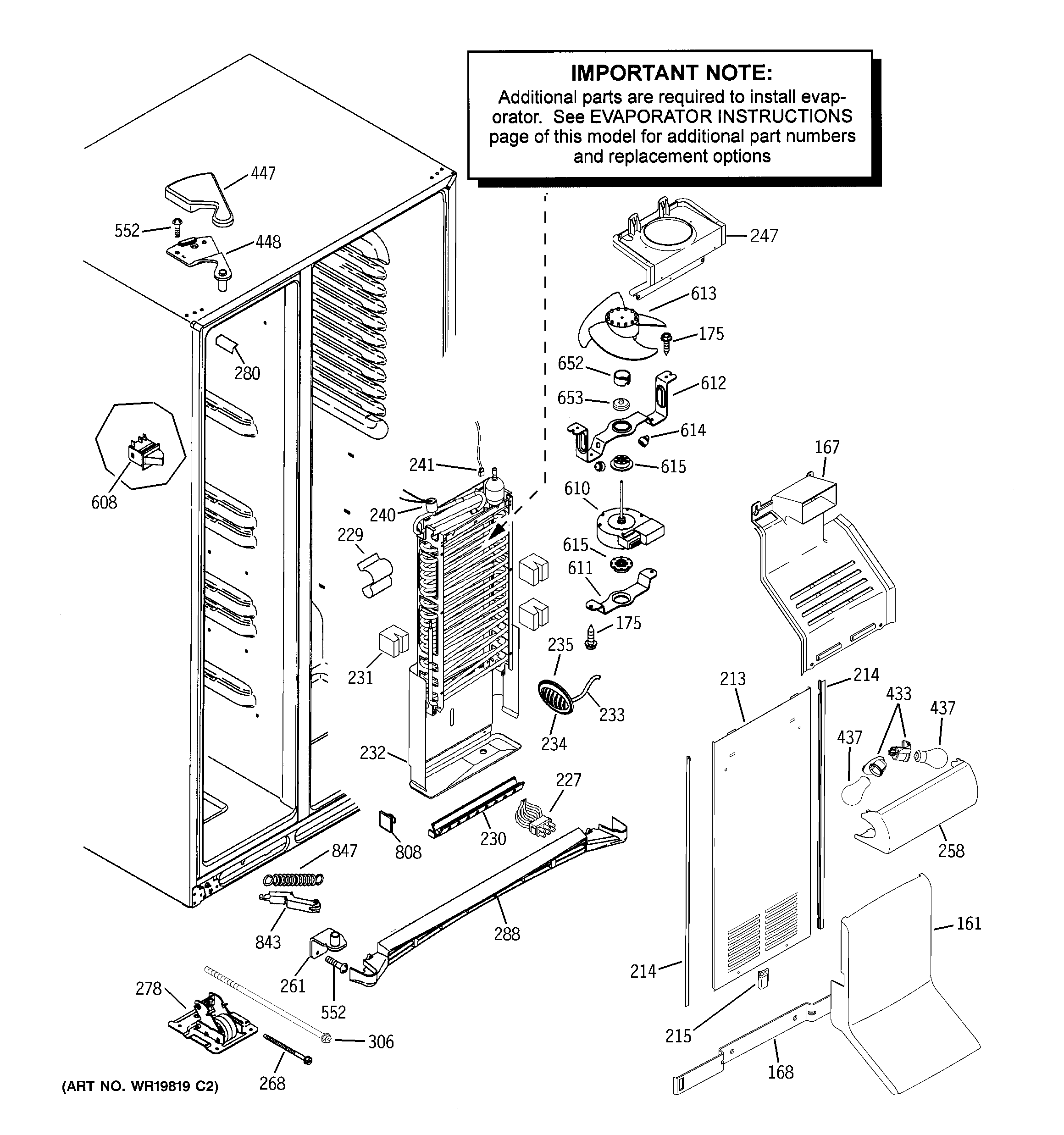 GE PSS23MGTABB freezer section diagram
