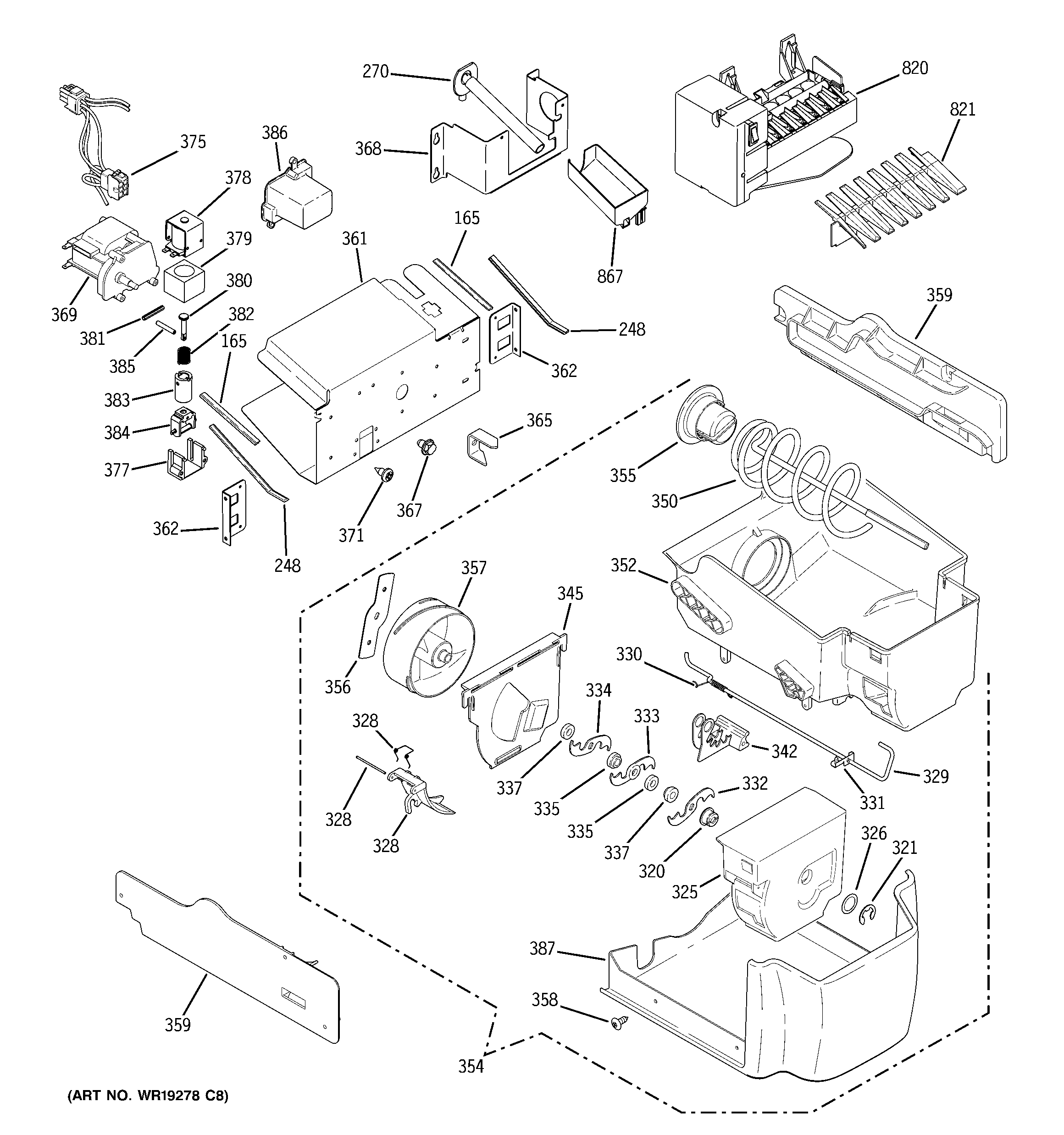 GE PSH23PSSDSV ice maker & dispenser diagram