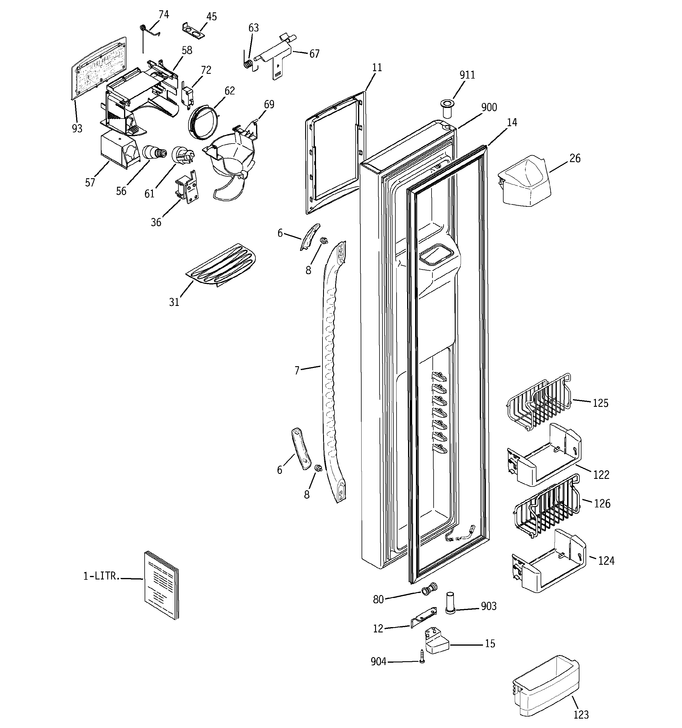 GE GSS23LGTCWW freezer door diagram