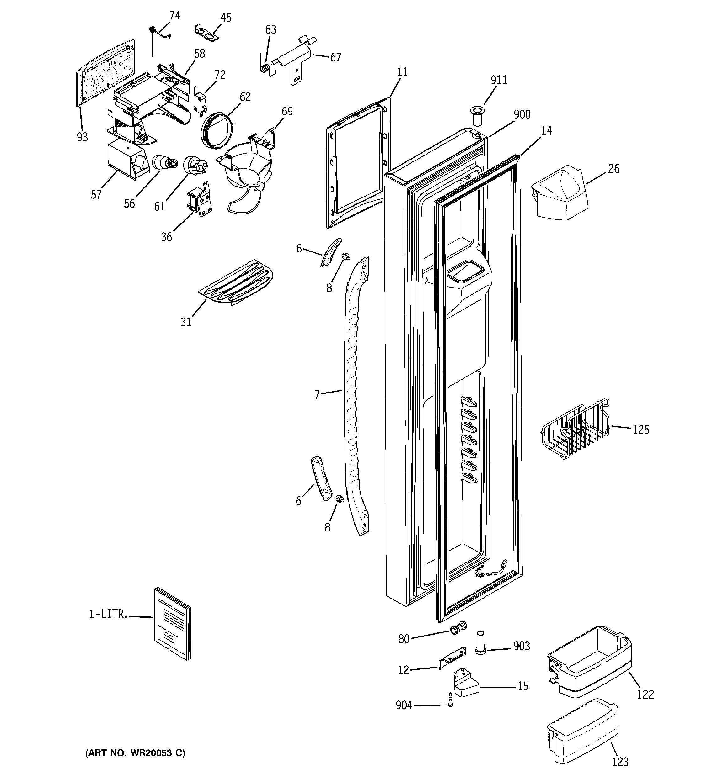 GE GSS25LGTCWW freezer door diagram