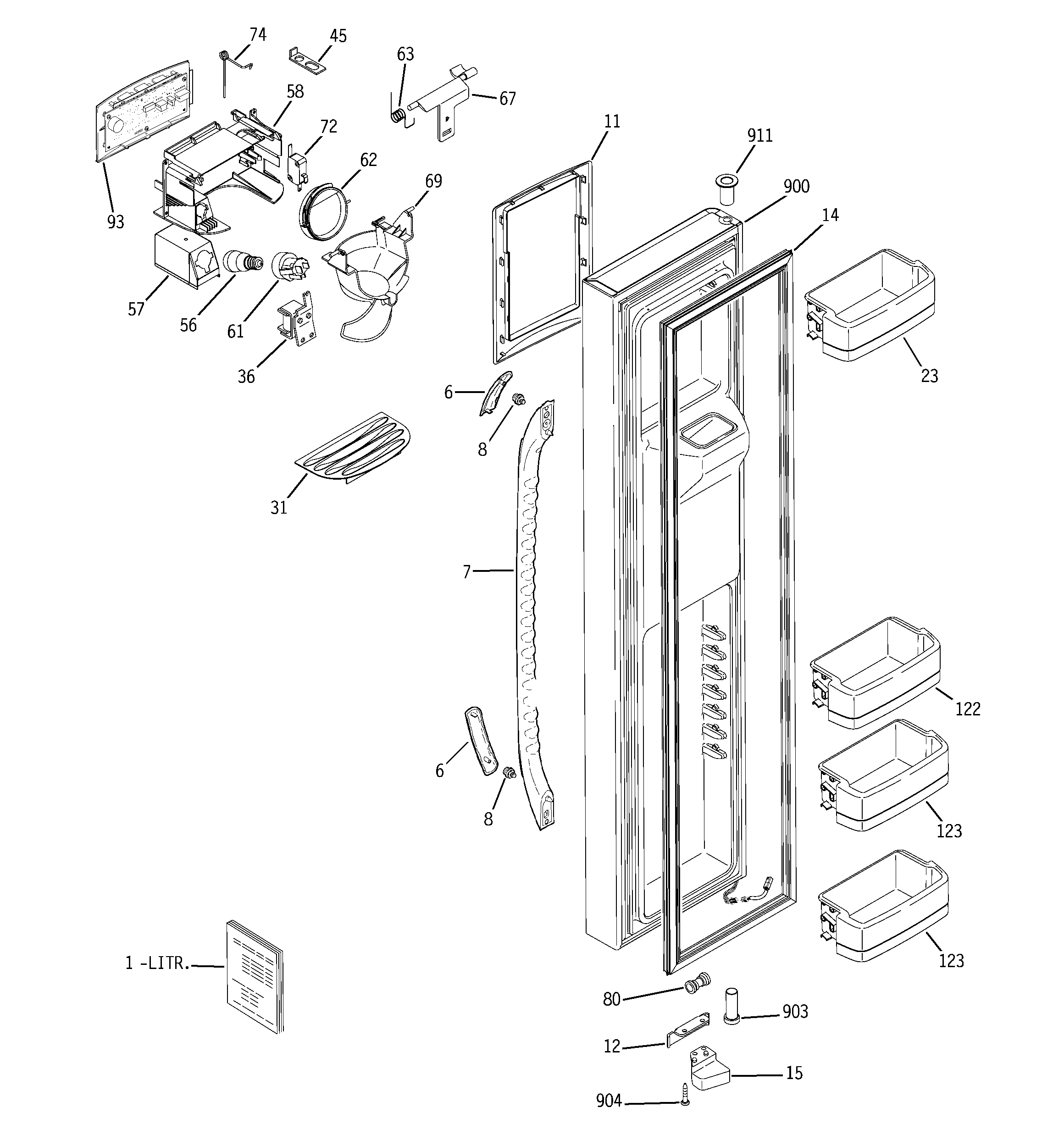 GE GSS25QGTBCC freezer door diagram