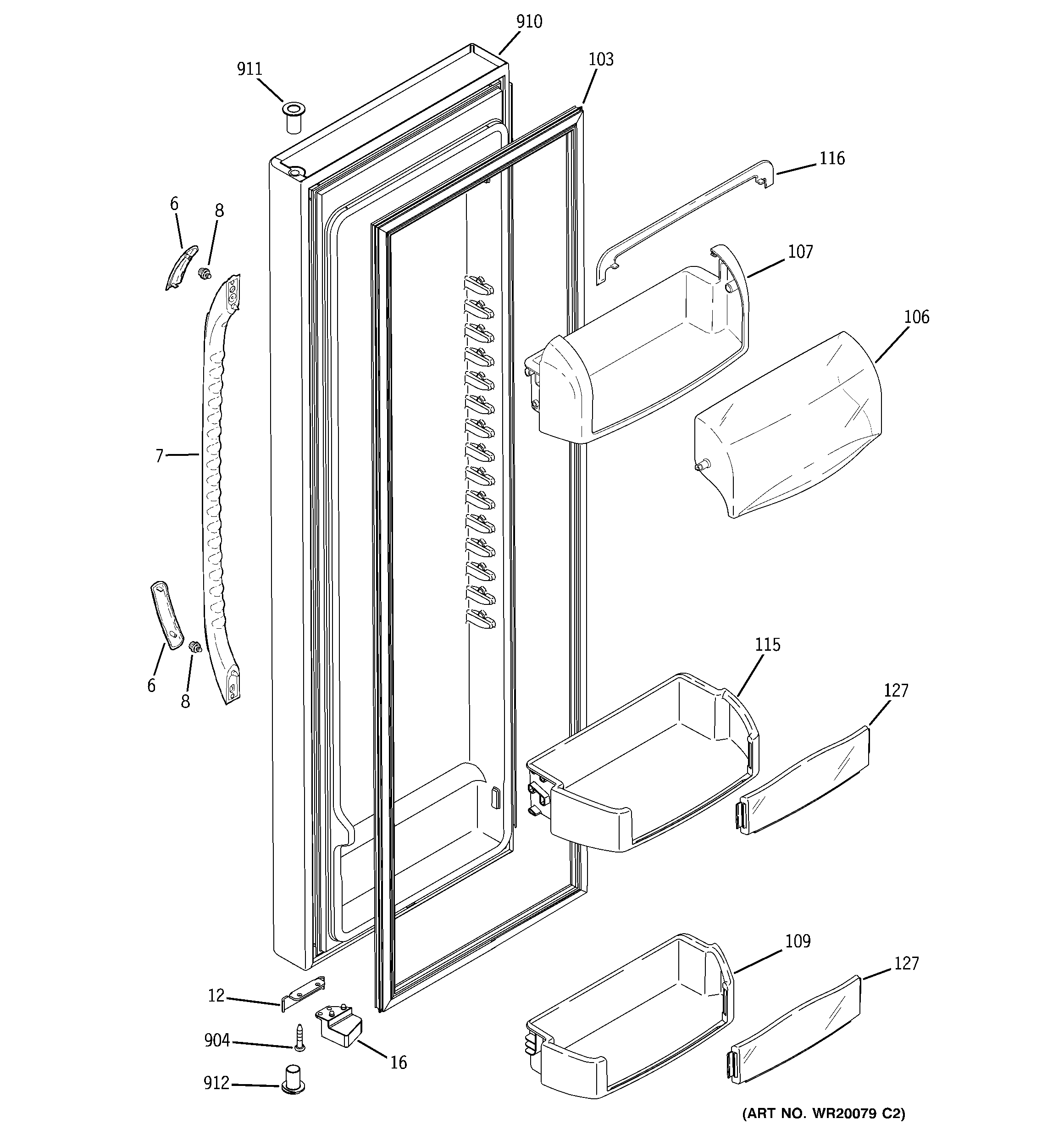 GE GSS25QGTBCC fresh food door diagram