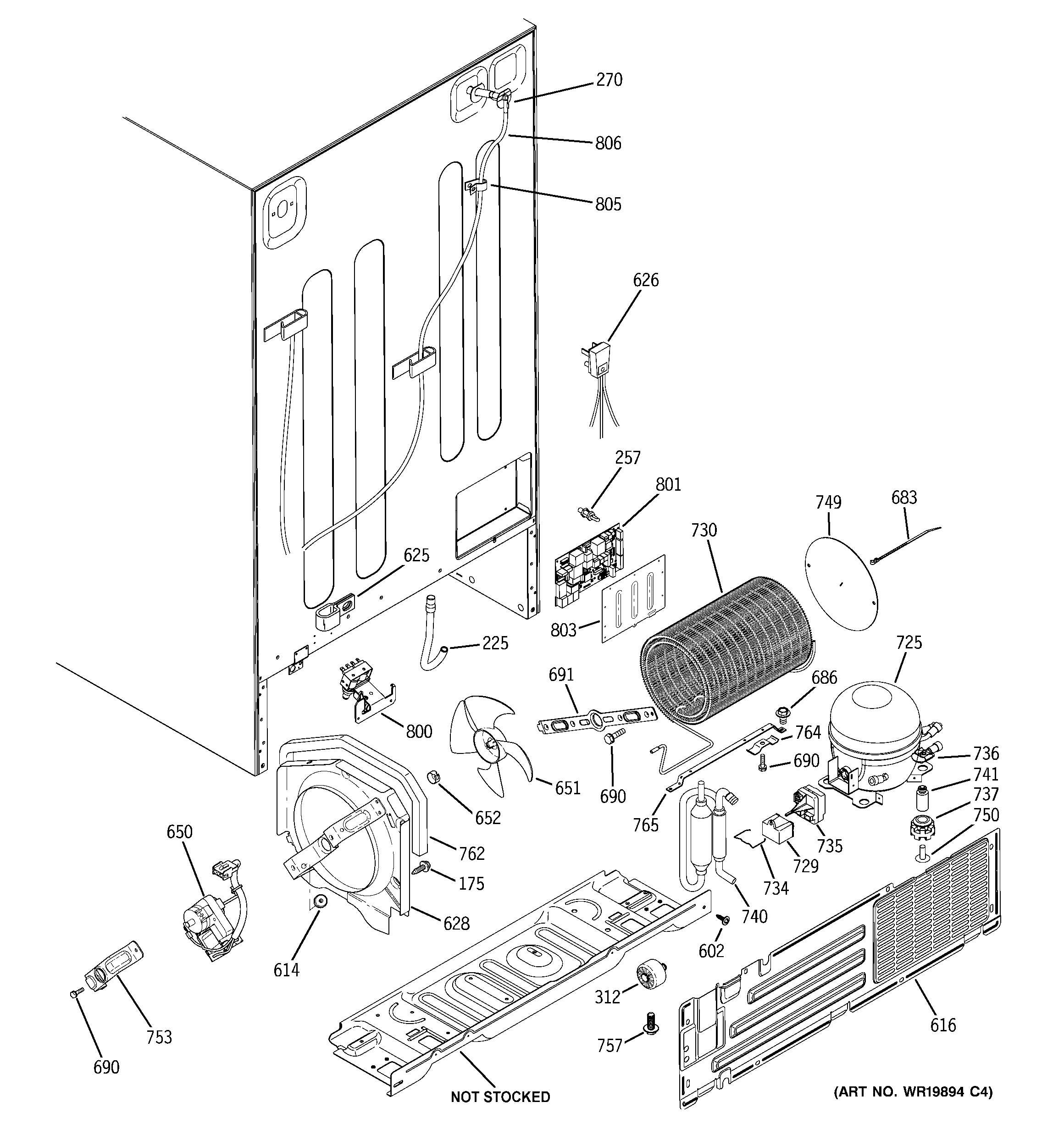GE GSS25QGTBCC sealed system & mother board diagram