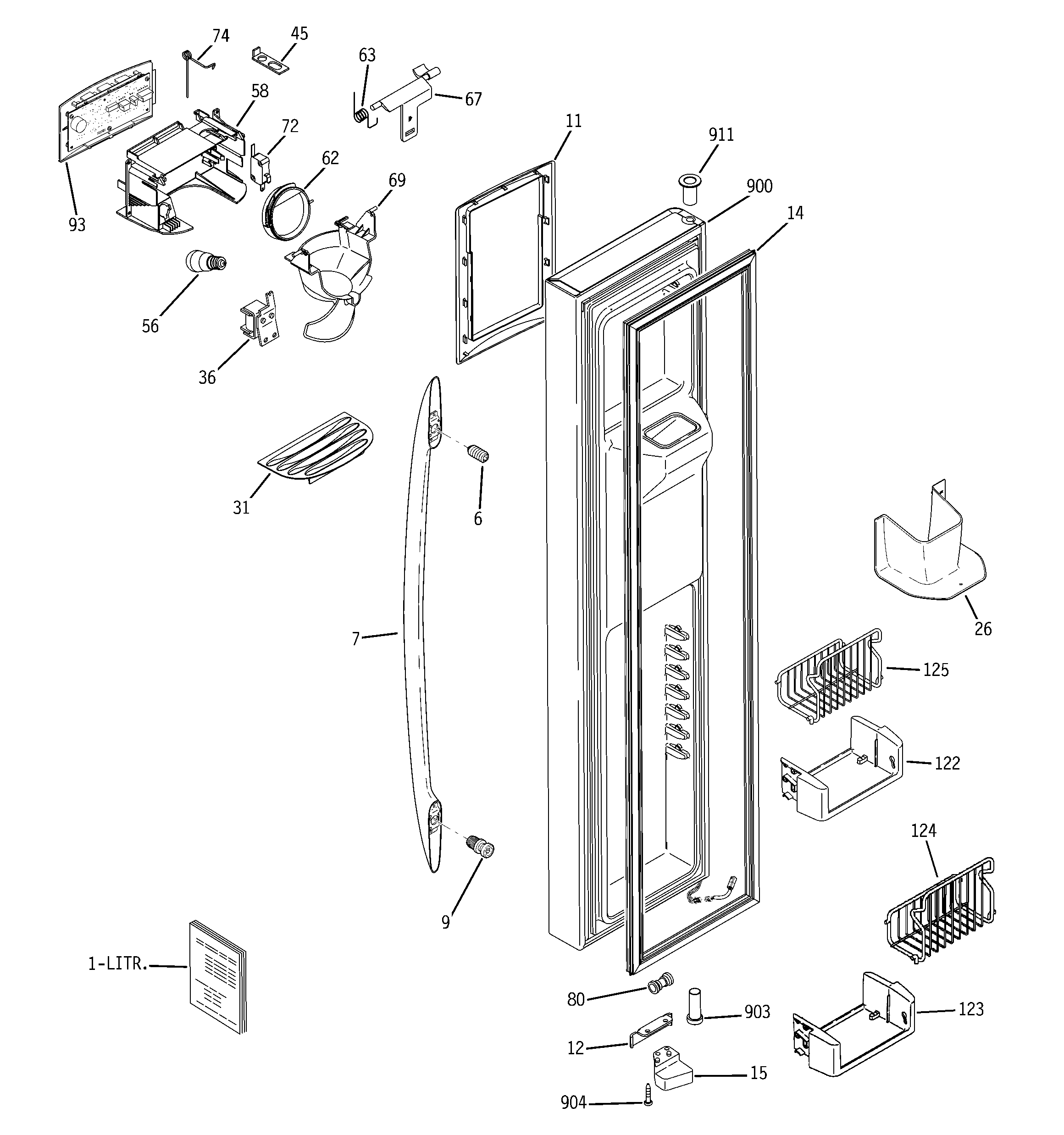 GE PSC23MSTCSS freezer door diagram